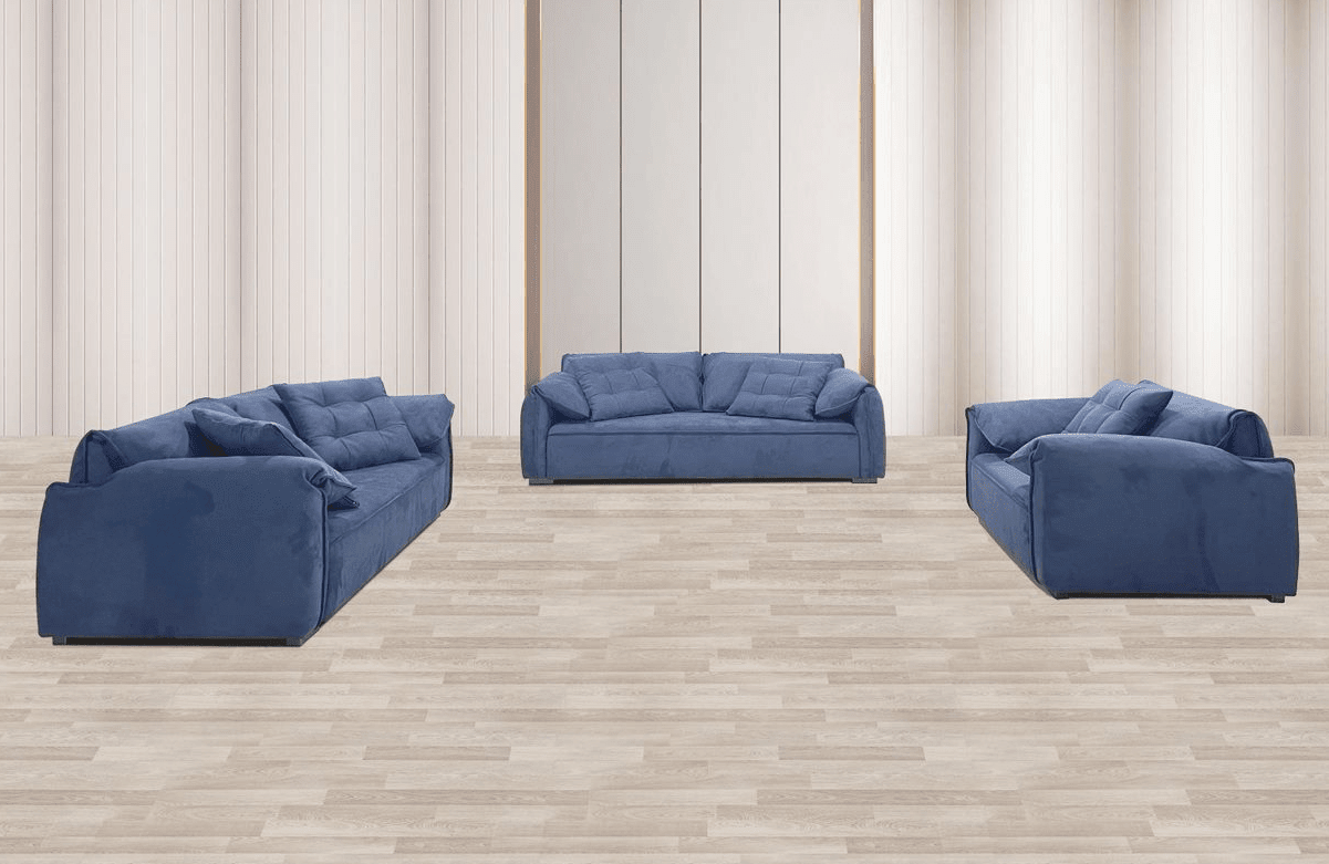 Paloma Modern Navy Nubuck Fabric Sofa Set - Quality Rugs and Furniture