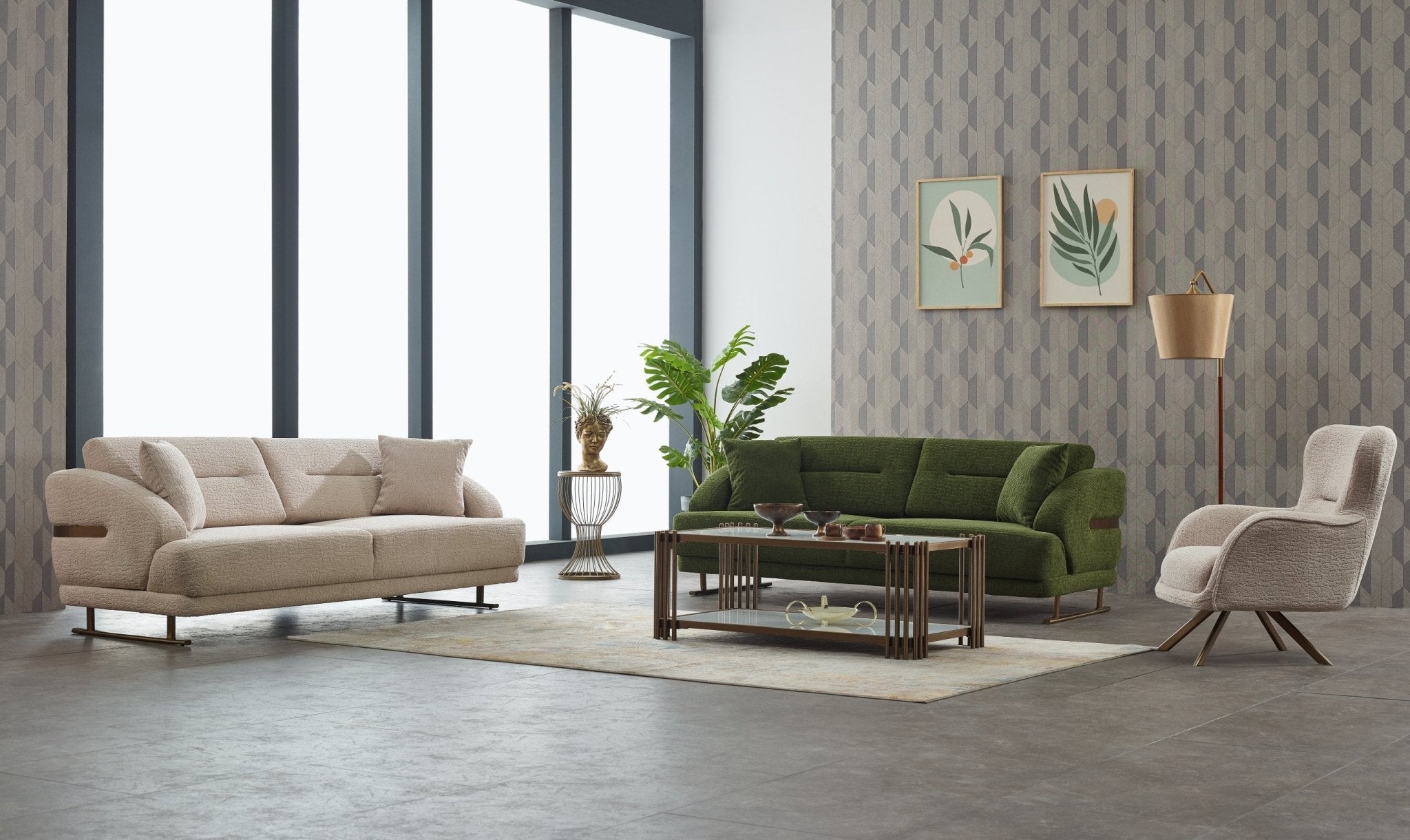 Panamera Beige Velvet Contemporary Sofa Set - Quality Rugs and Furniture