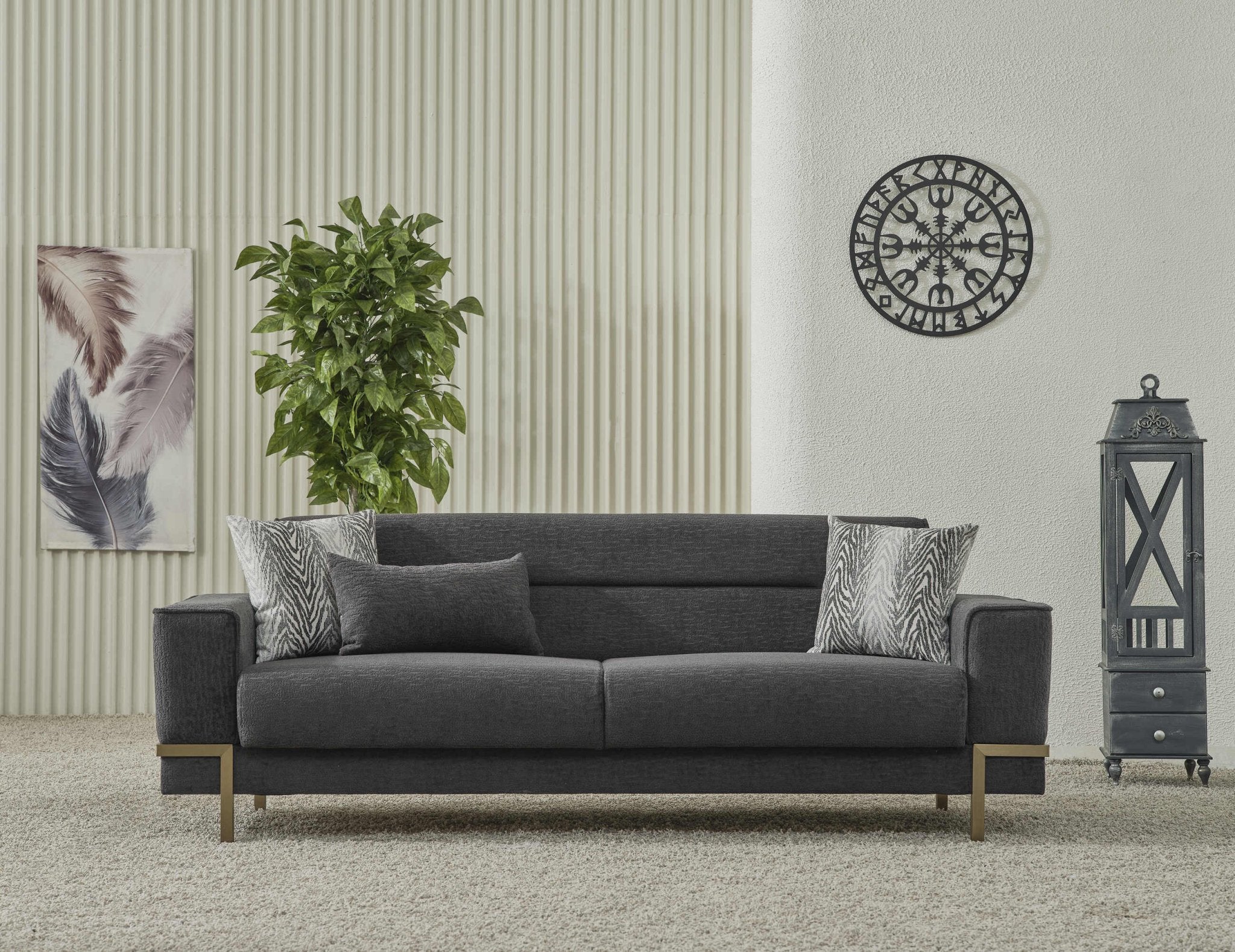 Prag Dark Grey Velvet Contemporary Sofa Set - Quality Rugs and Furniture