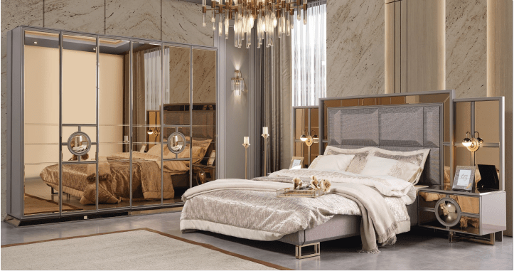 Prestij Art Deco King Bed Modern Mid Century - Quality Rugs and Furniture