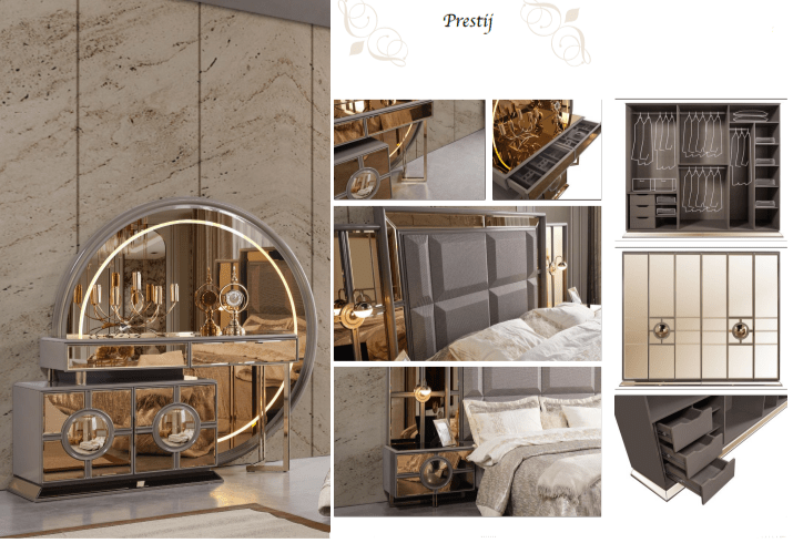 Prestij Art Deco King Bed Modern Mid Century - Quality Rugs and Furniture