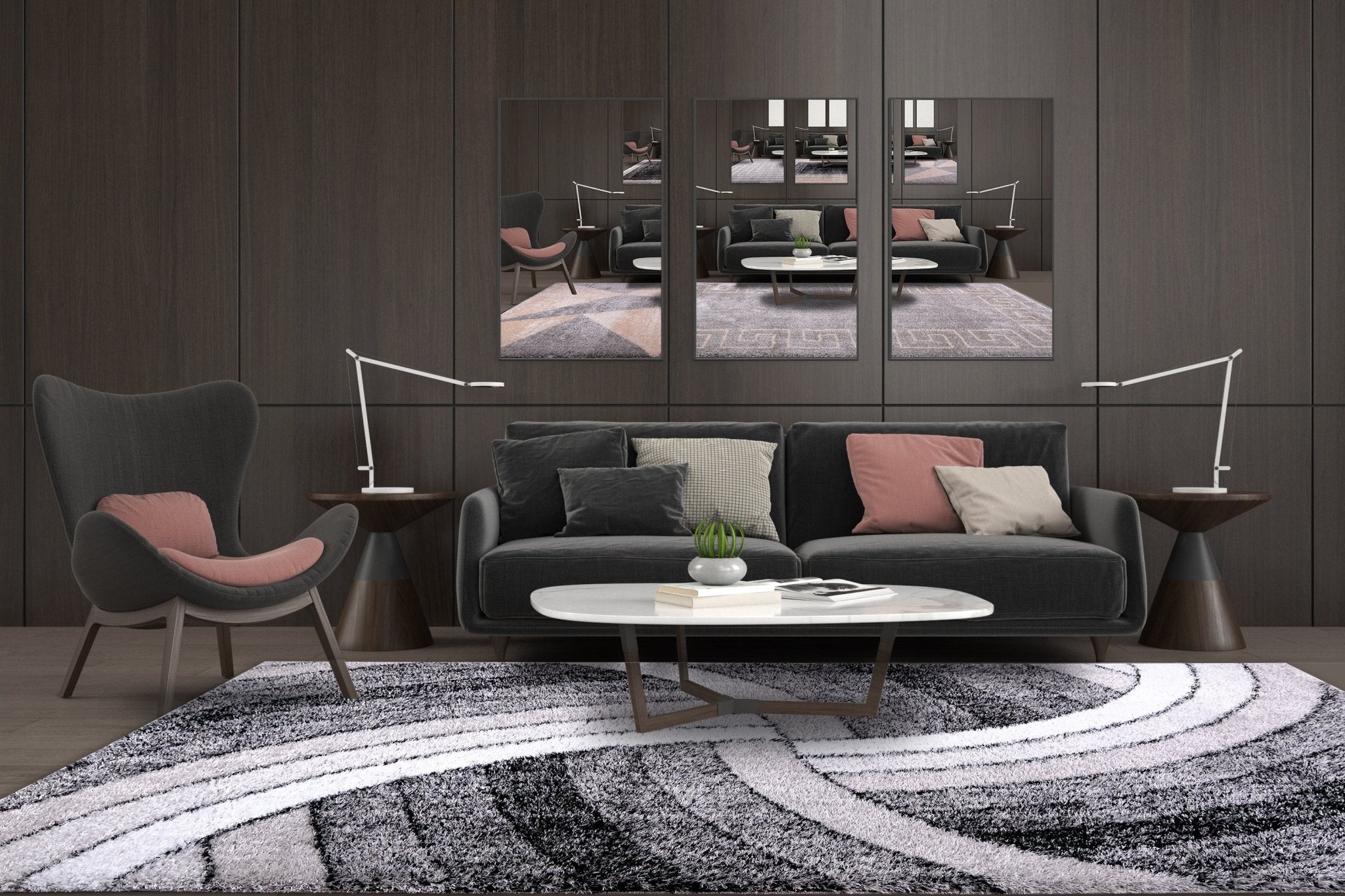 Puffy Style P304A Grey / Black Modern Shaggy Area Rug - Quality Rugs and Furniture