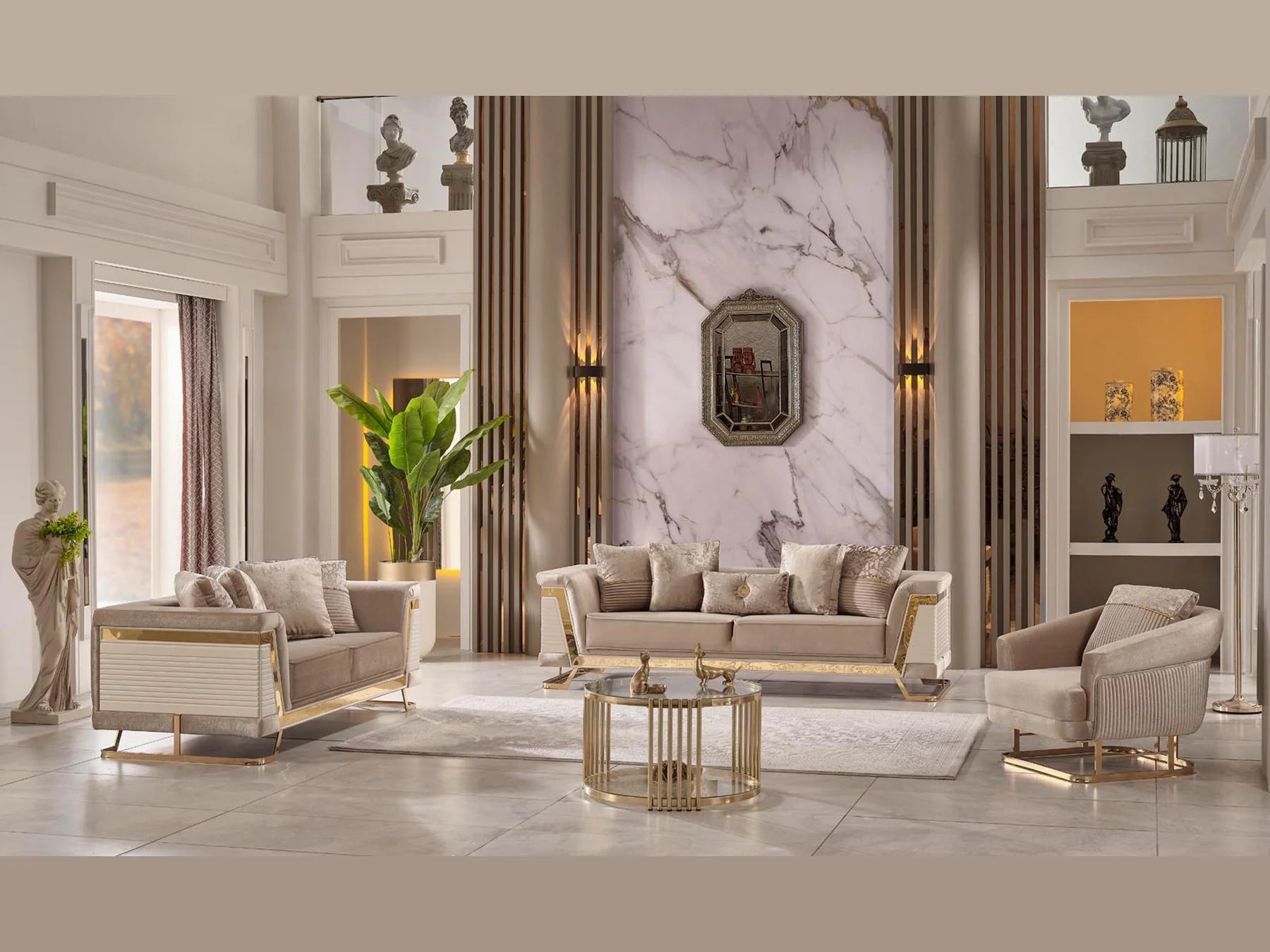 Rixsos Modern Luxury Velvet Sofa Set Cream - Quality Rugs and Furniture