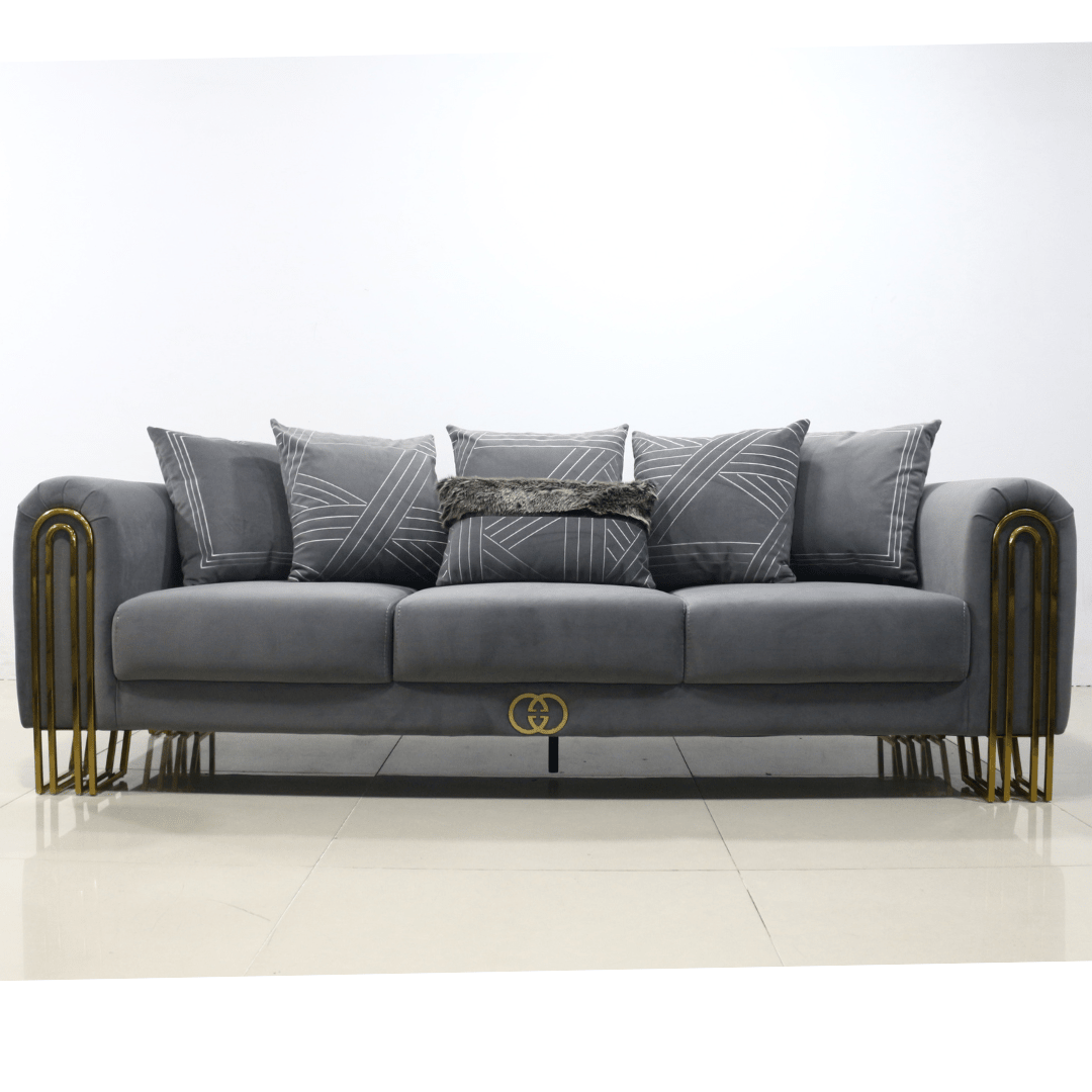 Sehrazat Modern Fabric Sofa Set Grey Gold - Quality Rugs and Furniture
