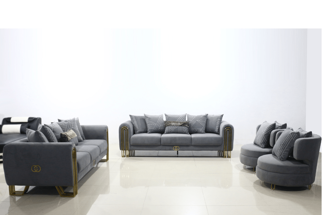 Sehrazat Modern Fabric Sofa Set Grey Gold - Quality Rugs and Furniture