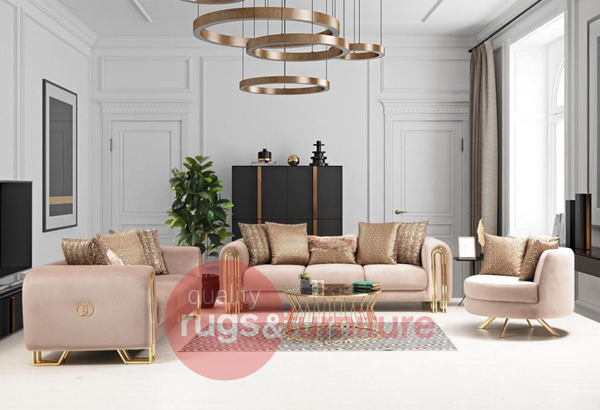 Sehrazat Modern Velvet Luxury Sofa Set Beige Gold - Quality Rugs and Furniture