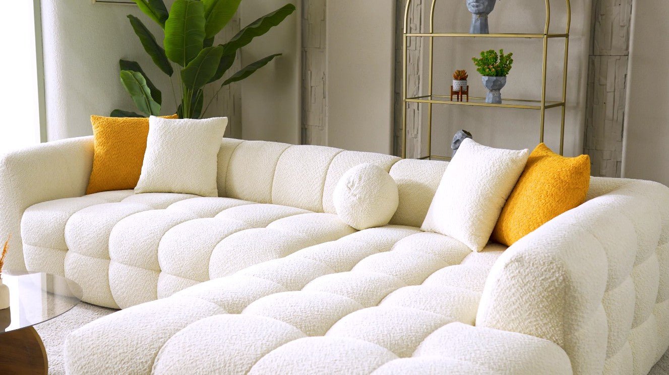 Teddy Luxury Velvet Corner Sofa Set Cream - Quality Rugs and Furniture