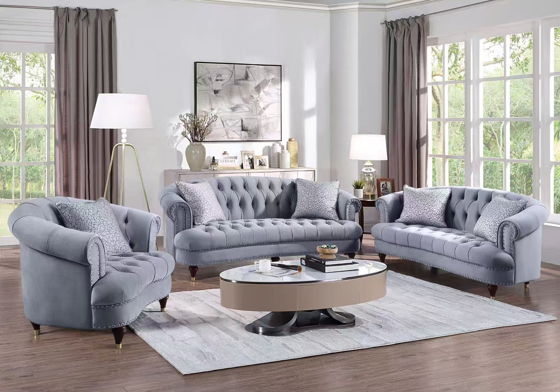 Vero Modern Velvet Sofa Set Grey - Quality Rugs and Furniture