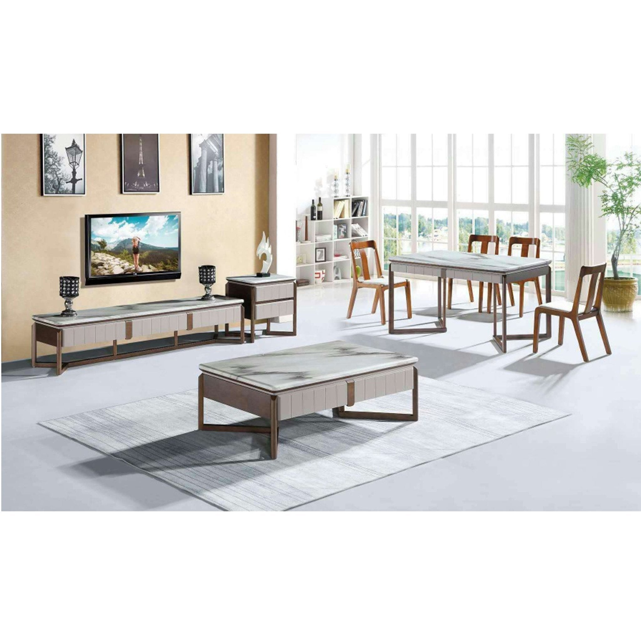 338 Wooden Base Marble Top Coffee Table Cream Brown - Quality Rugs and Furniture