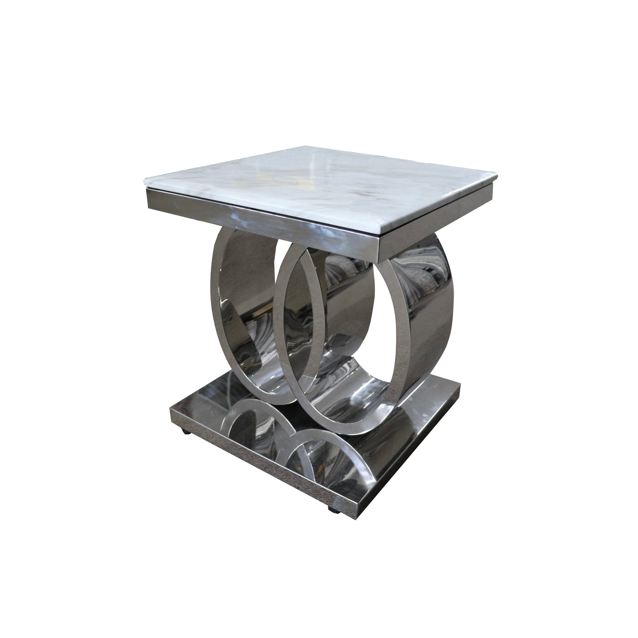 Abe Stainless Steel Base Marble Top Lamp Table Silver - Quality Rugs and Furniture