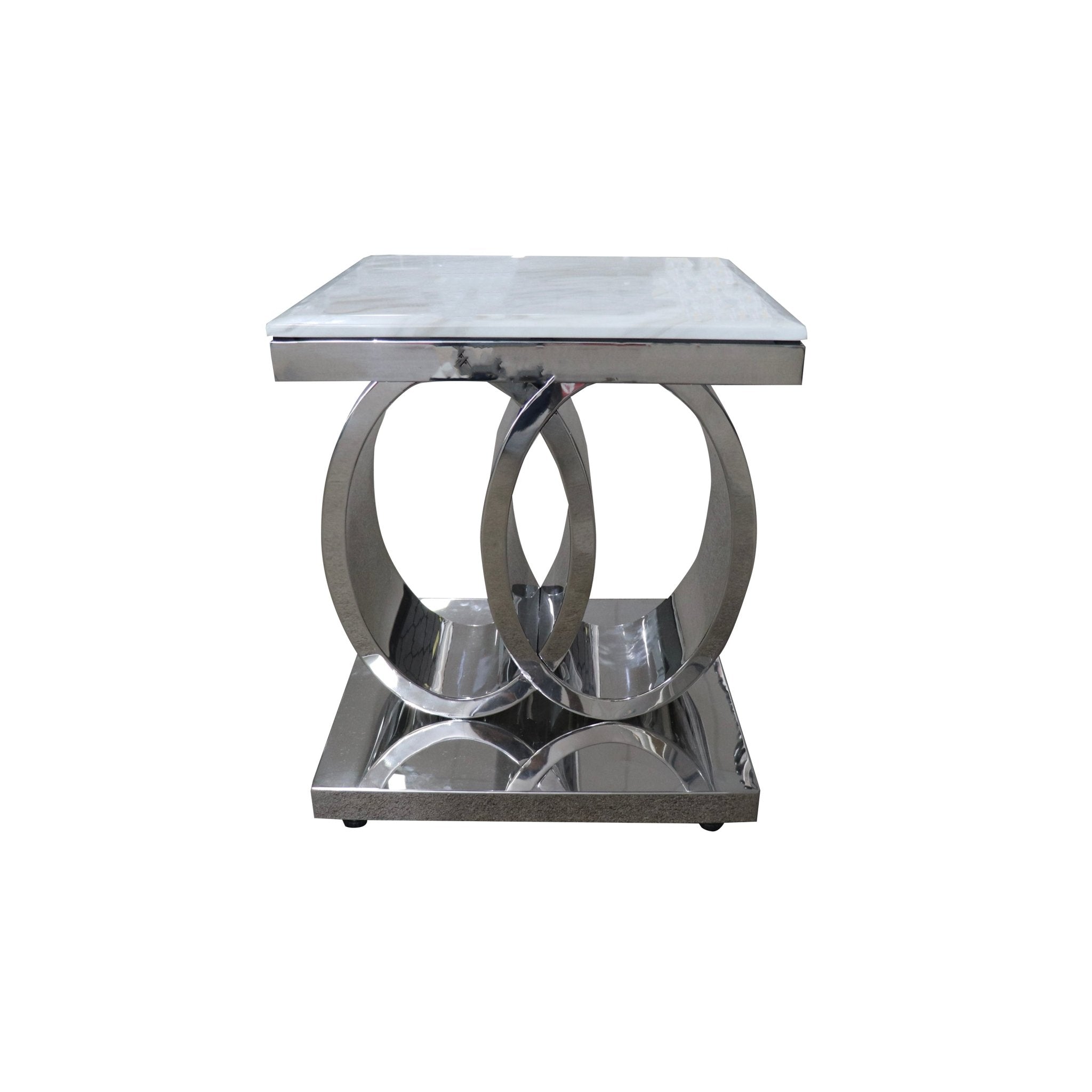 Abe Stainless Steel Base Marble Top Lamp Table Silver - Quality Rugs and Furniture