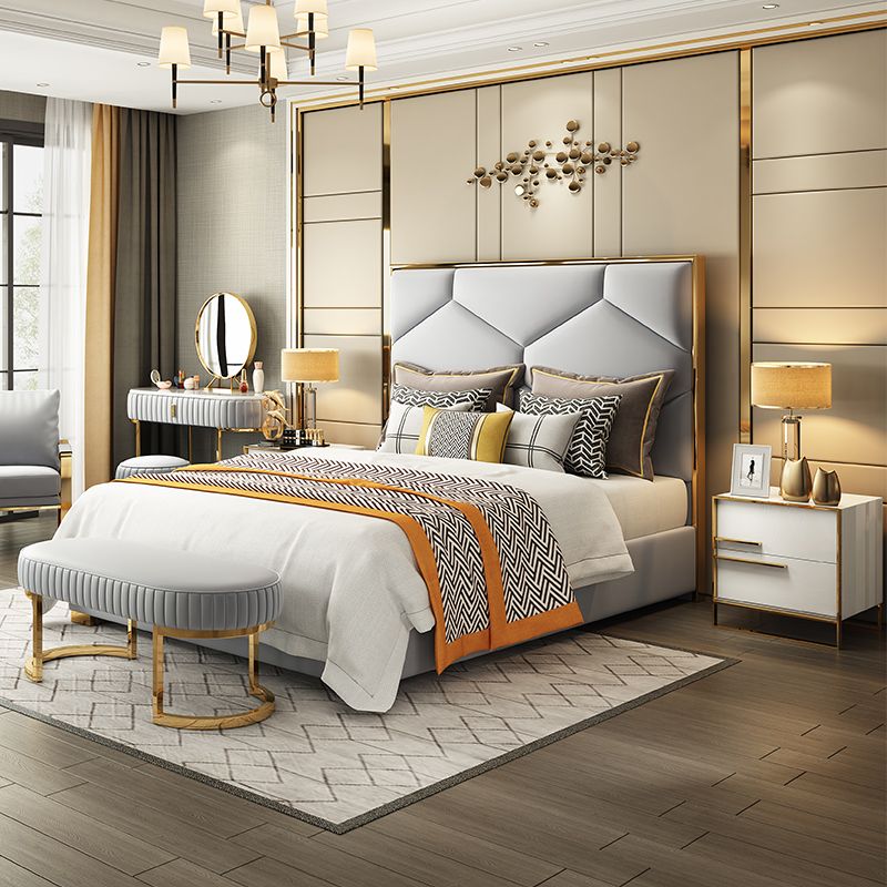 Aiyla King Bed Luxury Modern Cream Gold - Quality Rugs and Furniture