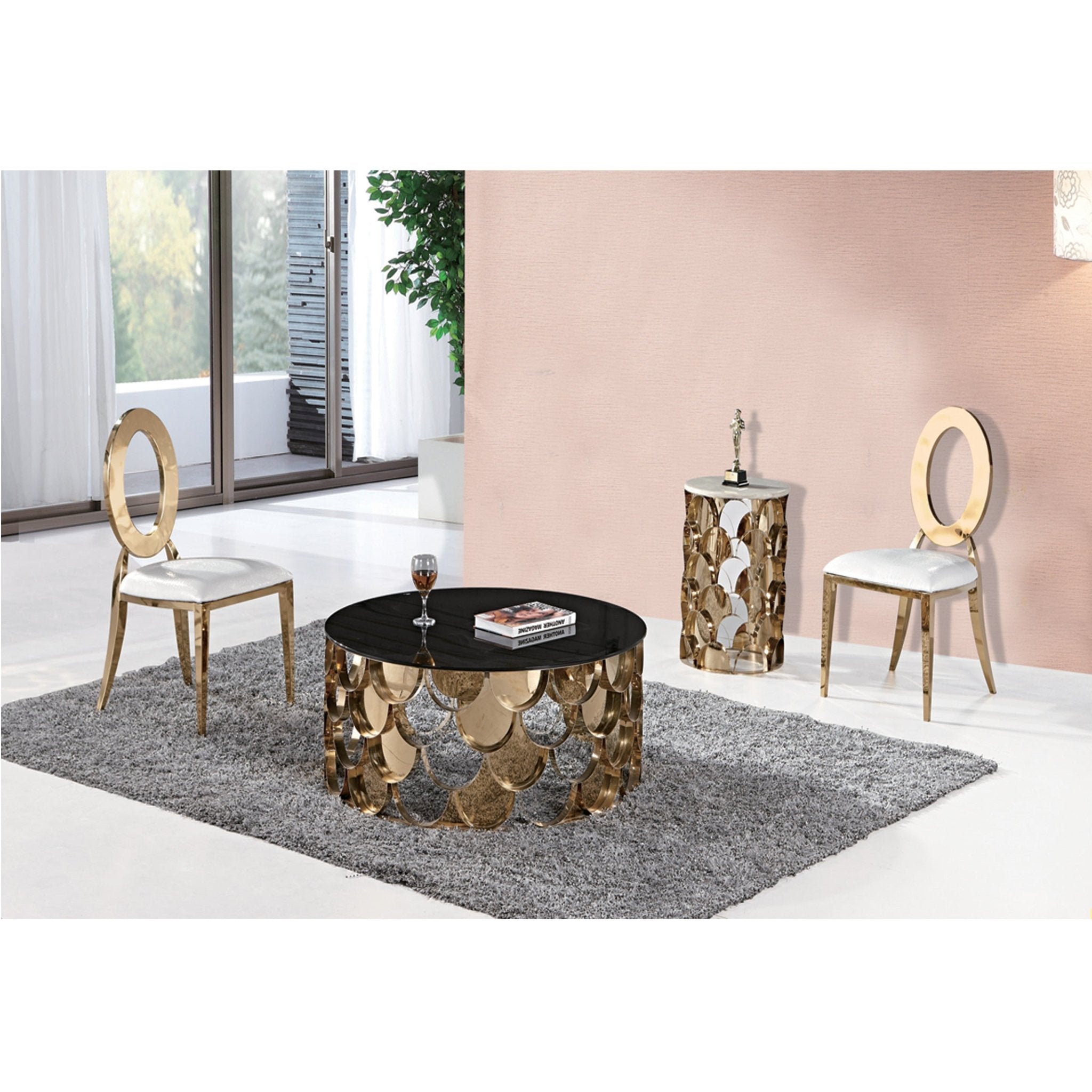 Beth Tempered Glass Top Stainless Steel Base Lamp Table Gold - Quality Rugs and Furniture