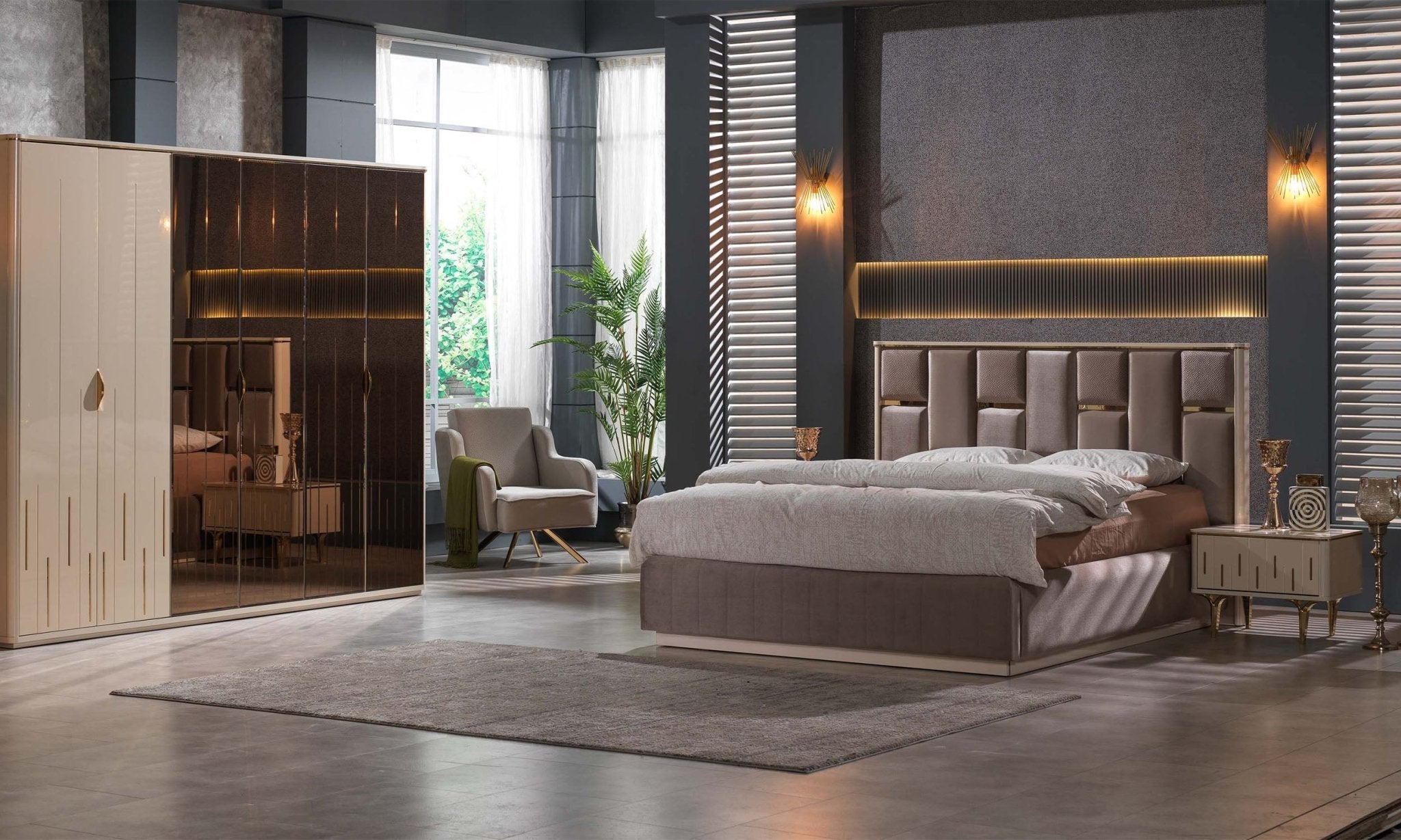 Caseria Modern Bedroom Suite Brown Gold - Quality Rugs and Furniture