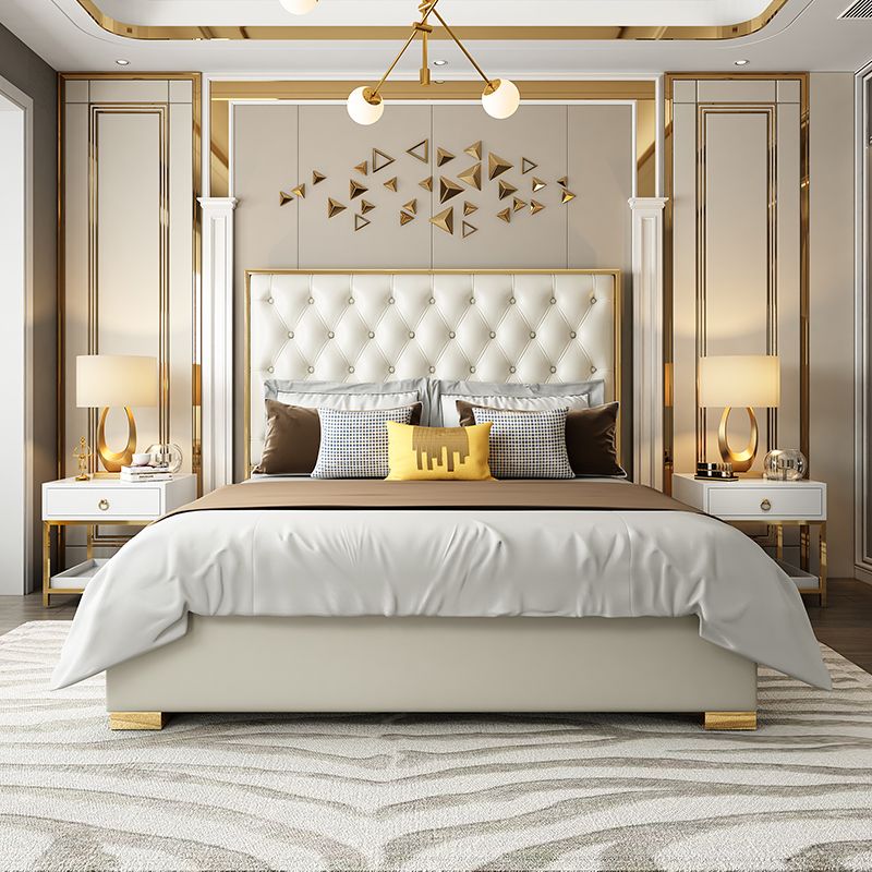 Elif King Bed Luxury Modern Cream Gold - Quality Rugs and Furniture