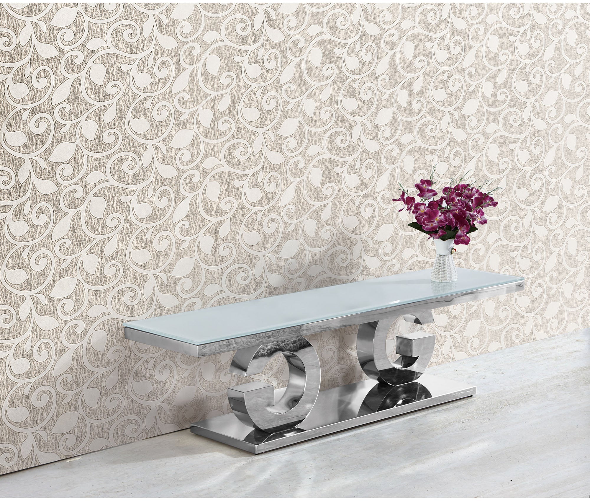 Gabi Stainless Steel Base Tempered Glass Top Tv Unit Silver Black - Quality Rugs and Furniture