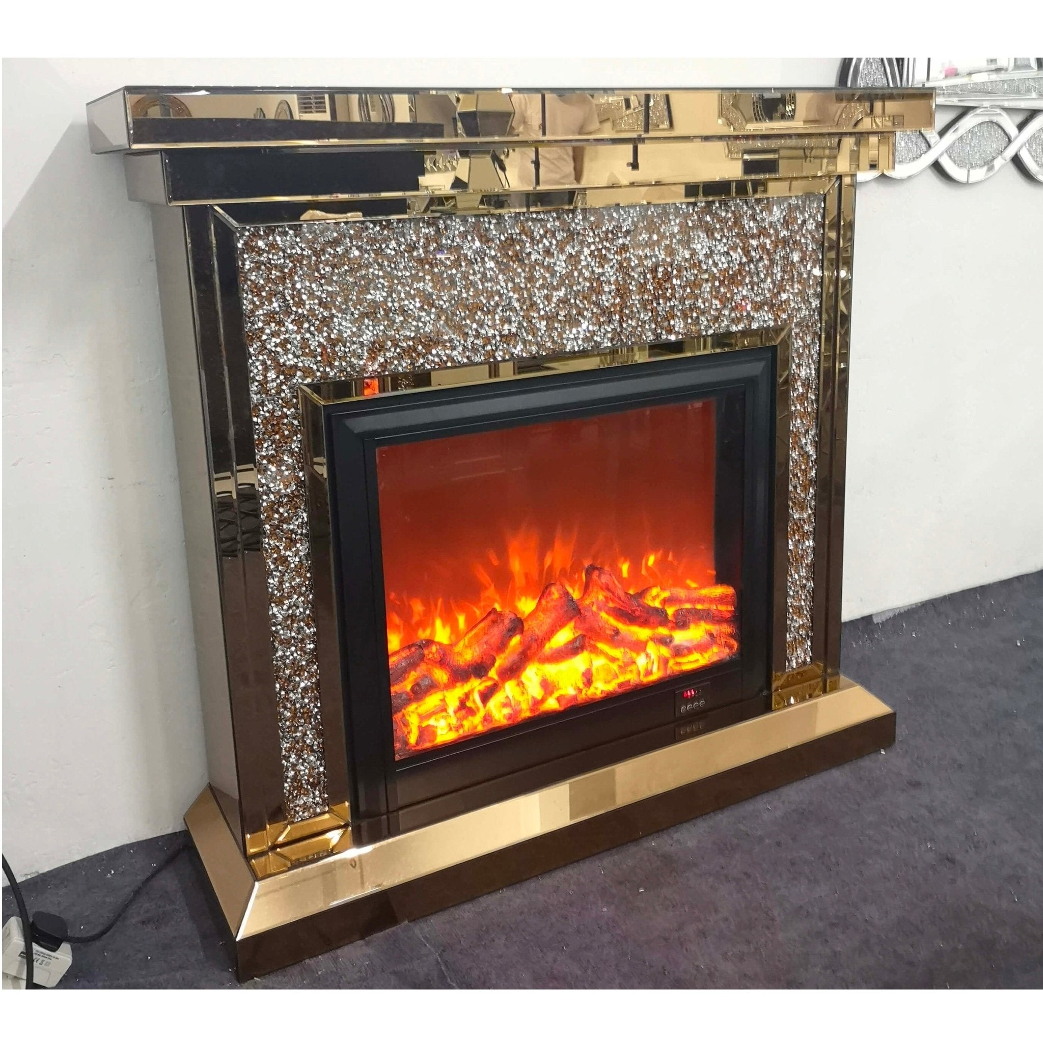 Hl01 Fireplace Console Hallway Table Wooden Frame Decorative Tempered Glass Top Gold - Quality Rugs and Furniture