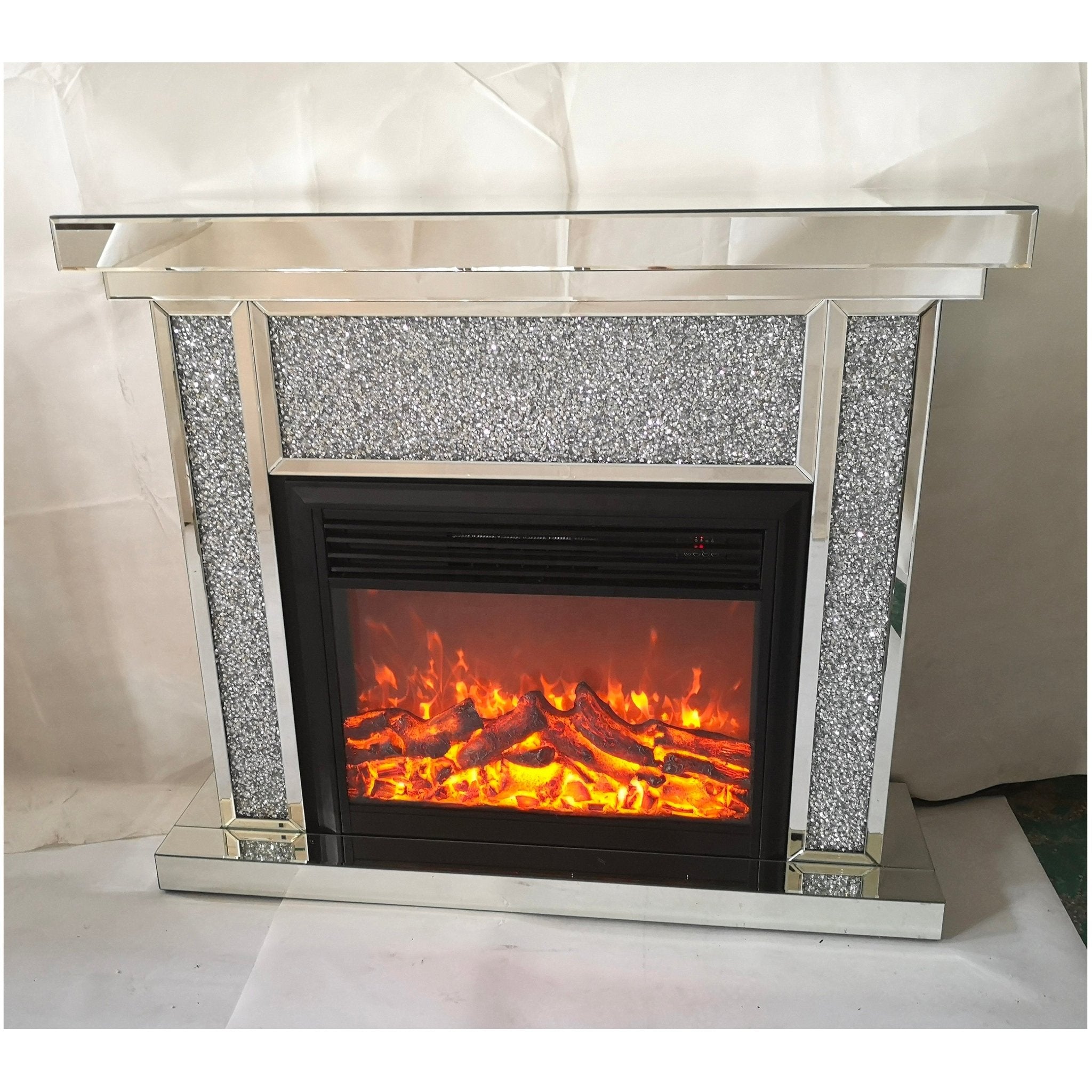 Hl01 Fireplace Console Hallway Table Wooden Frame Decorative Tempered Glass Top Silver - Quality Rugs and Furniture