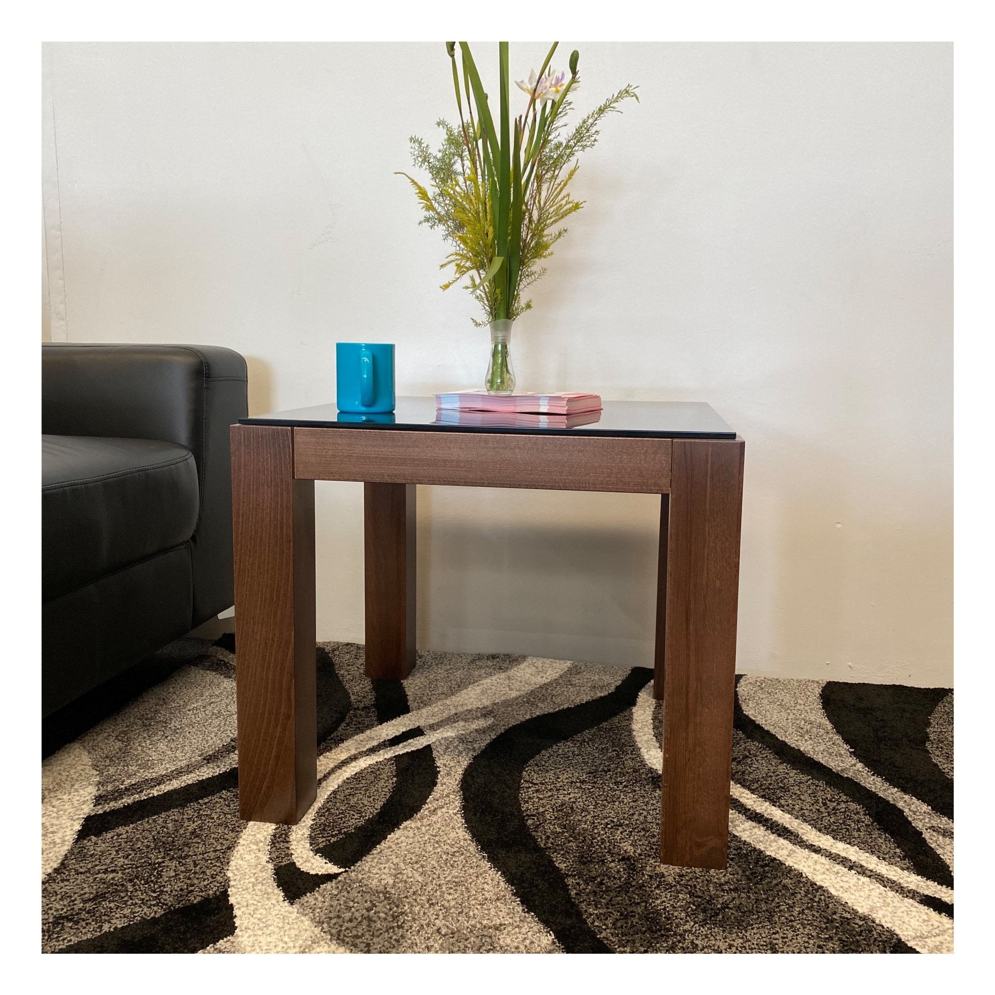 Merlot Side Table Wooden Base Tempered Glass Top - Quality Rugs and Furniture