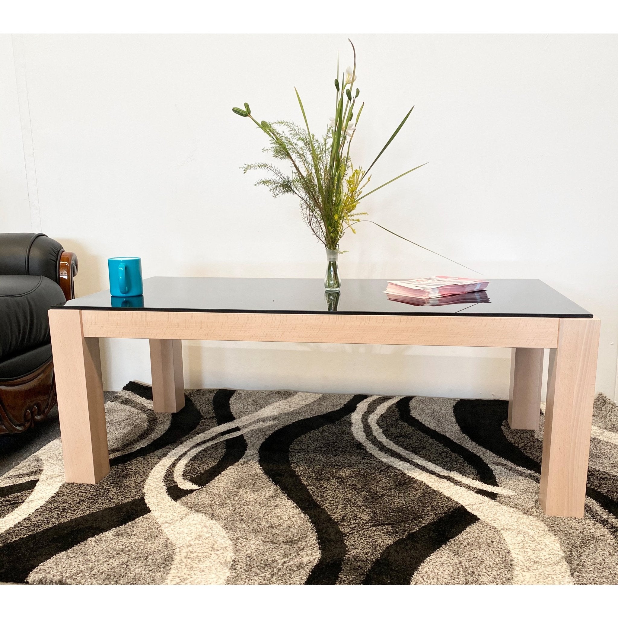 Milky Wooden Base Tempered Glass Top Coffee Table White Beach - Quality Rugs and Furniture