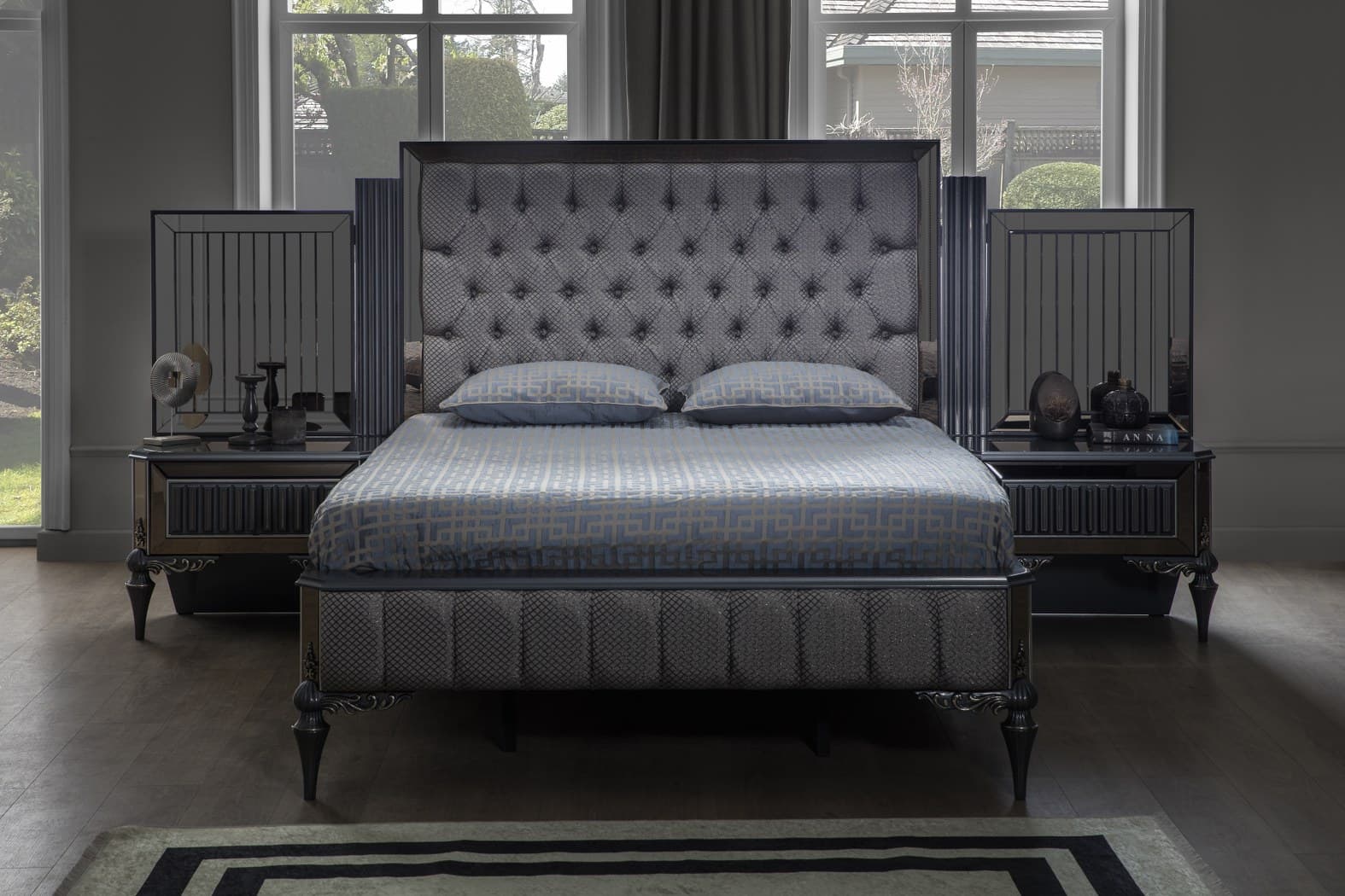 Pirlanta Art Deco King Bed Modern Mid Century - Quality Rugs and Furniture