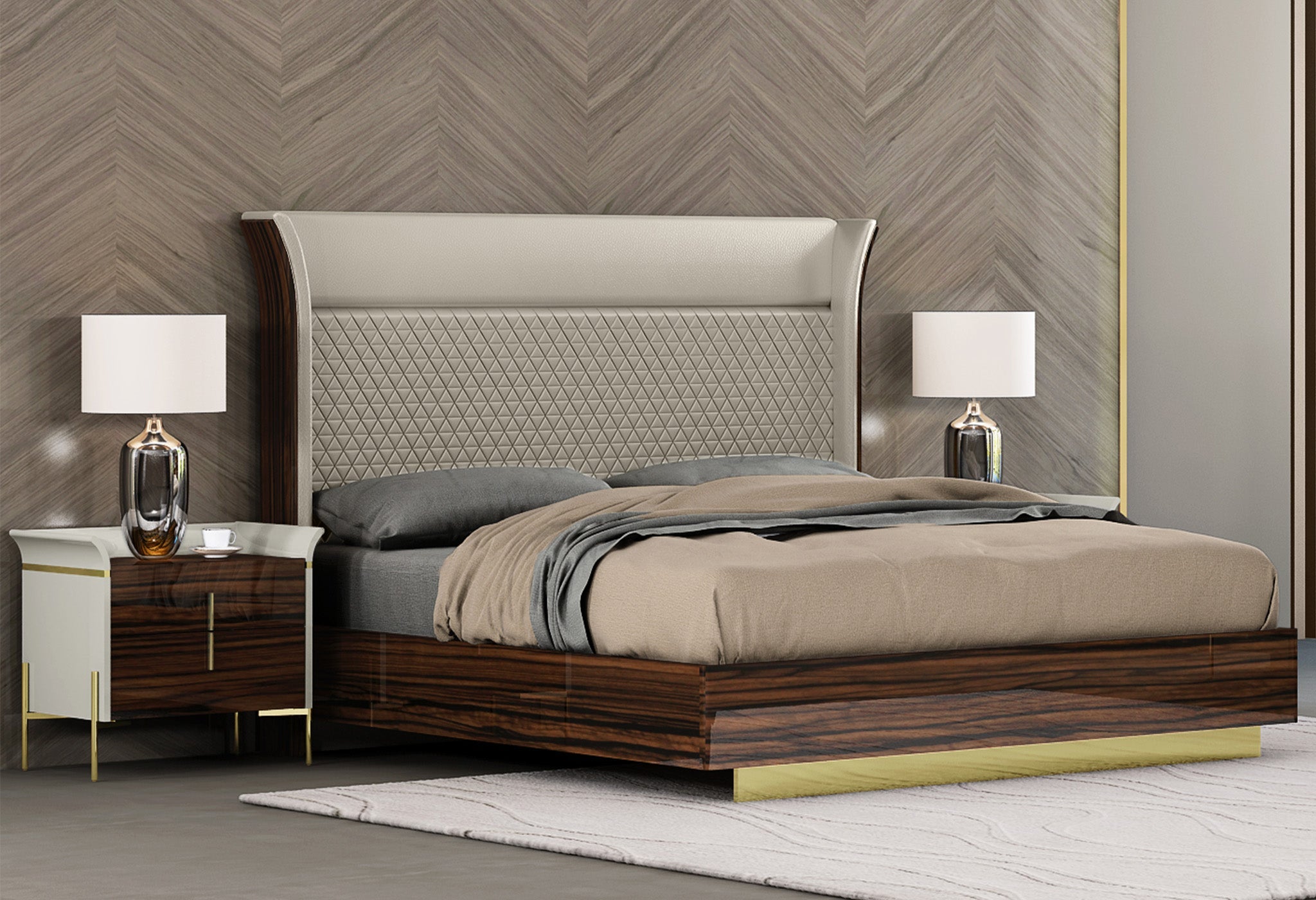 Rebaca Bedroom Suite Luxury Modern Ebony Titanium Gold - Quality Rugs and Furniture