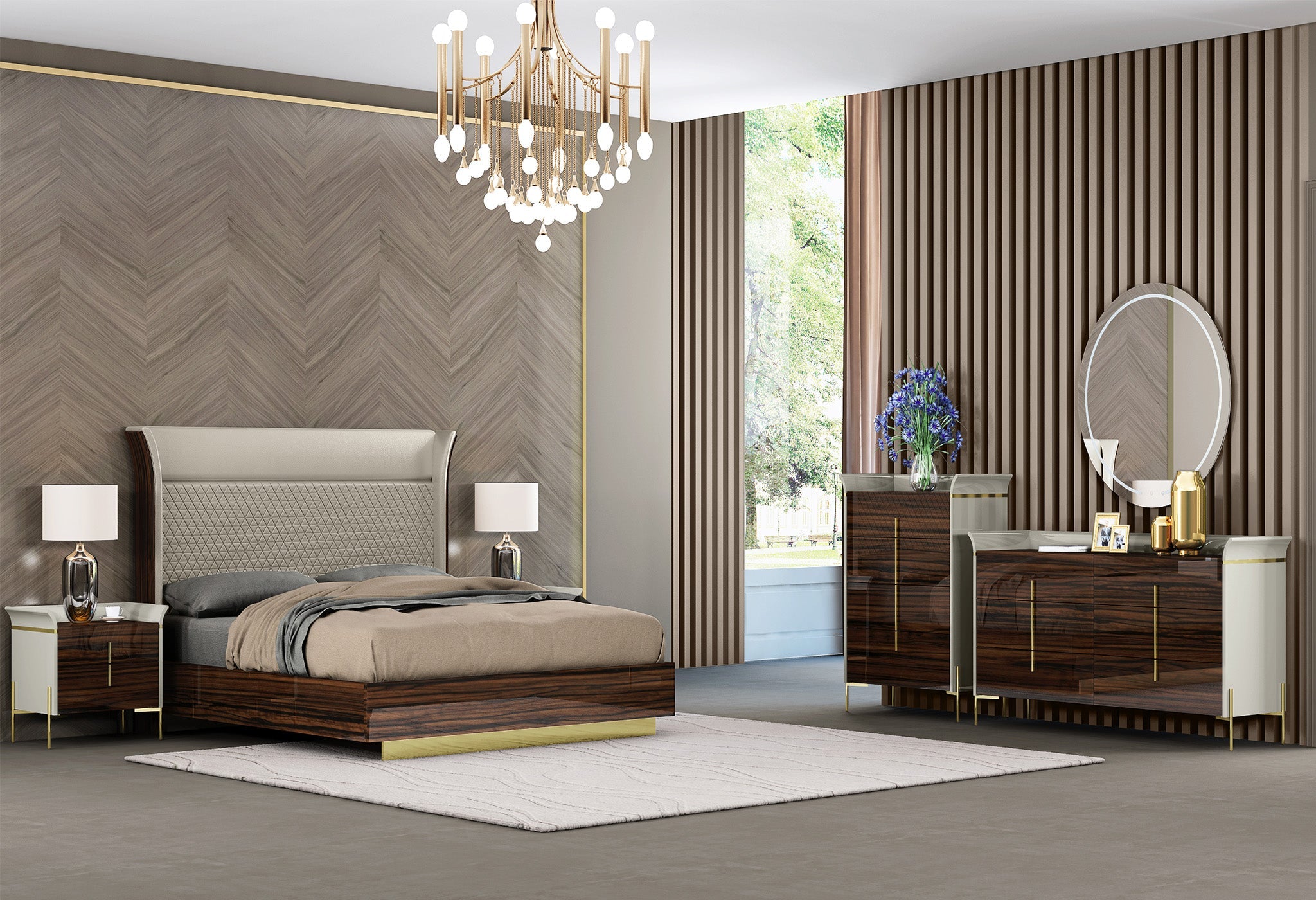 Rebaca Bedroom Suite Luxury Modern Ebony Titanium Gold - Quality Rugs and Furniture