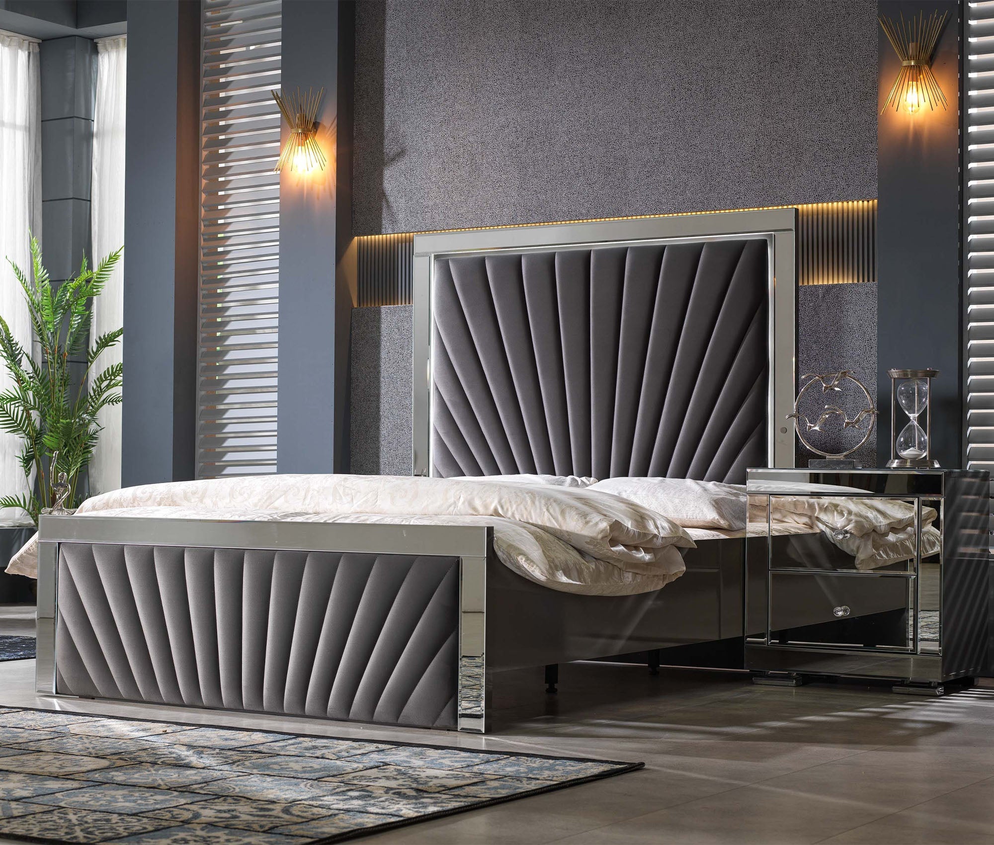 Robert Bedroom Suite Modern Luxury Grey Silver - Quality Rugs and Furniture