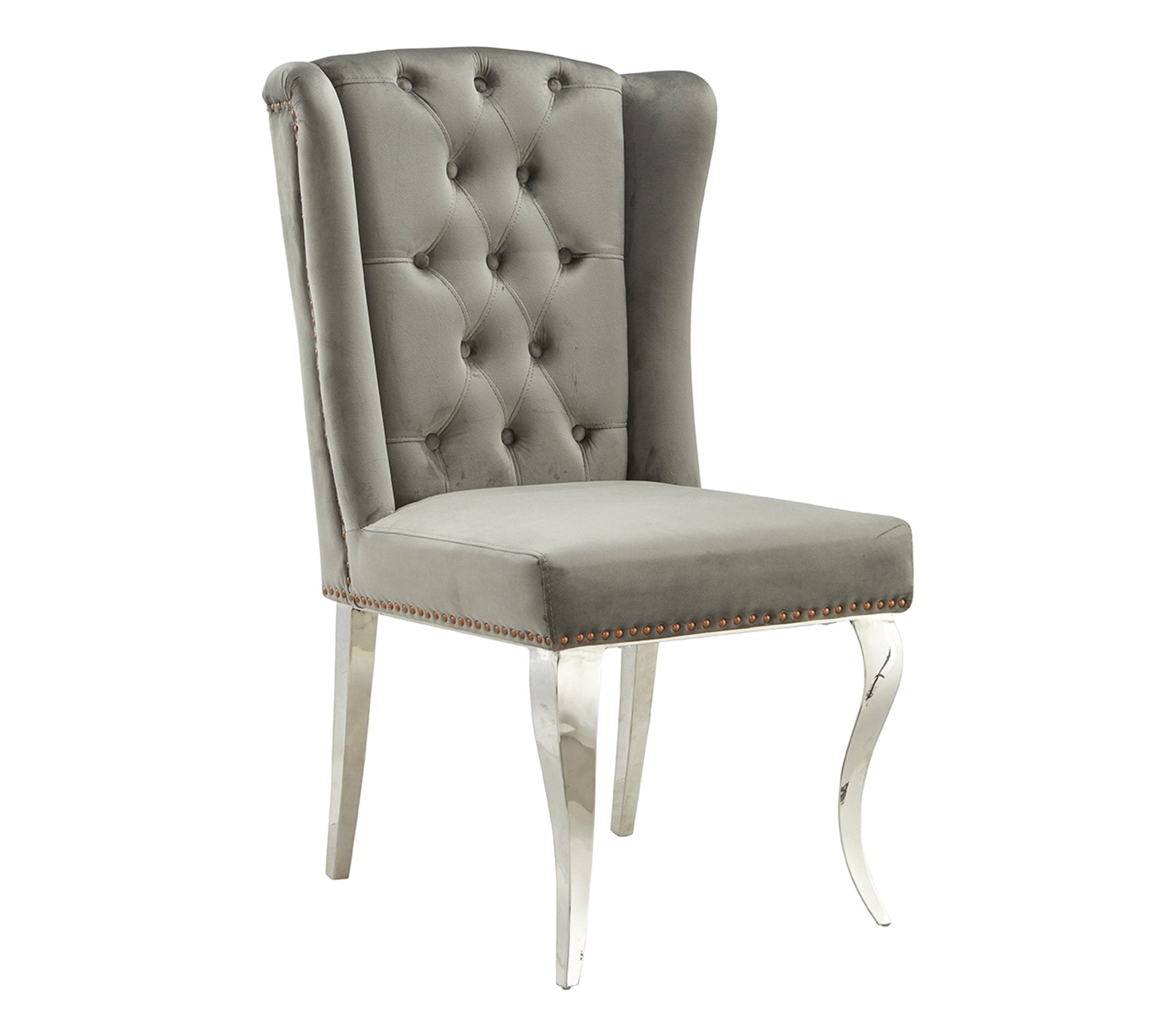 Royale Velvet Stainless Steel Modern Dining Chair Beige Silver - Quality Rugs and Furniture