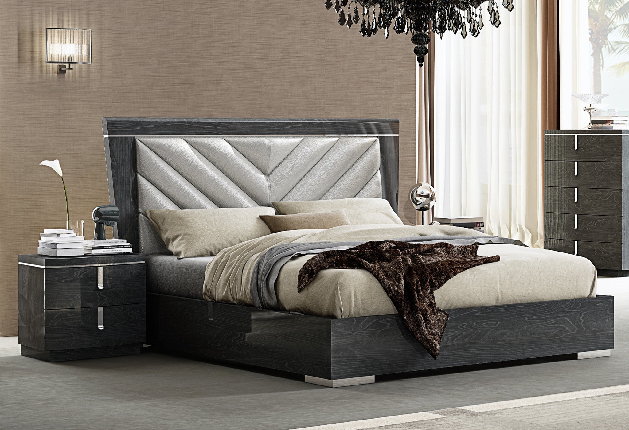 Sami Bedroom Suite Luxury Modern Grey Walnut - Quality Rugs and Furniture