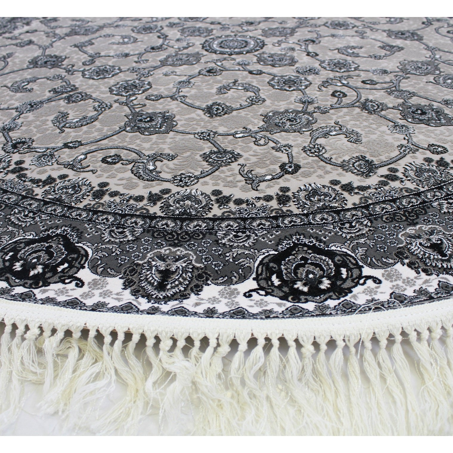 Zartosht 3830 Grey/ Black White Round Persian Traditional Rug - Quality Rugs and Furniture
