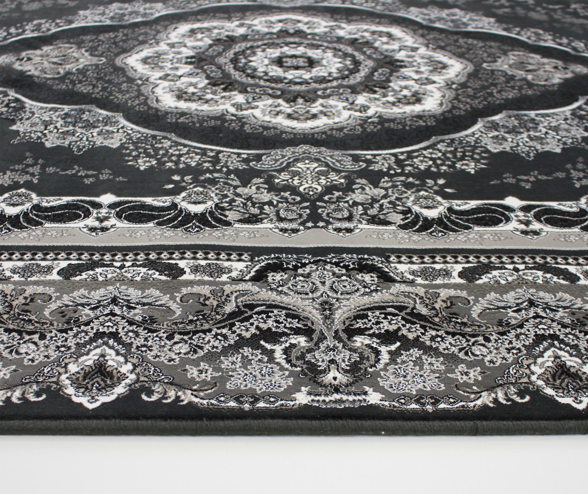 Zartosht 4730 Coal/ Black White Round Persian Traditional Rug - Quality Rugs and Furniture