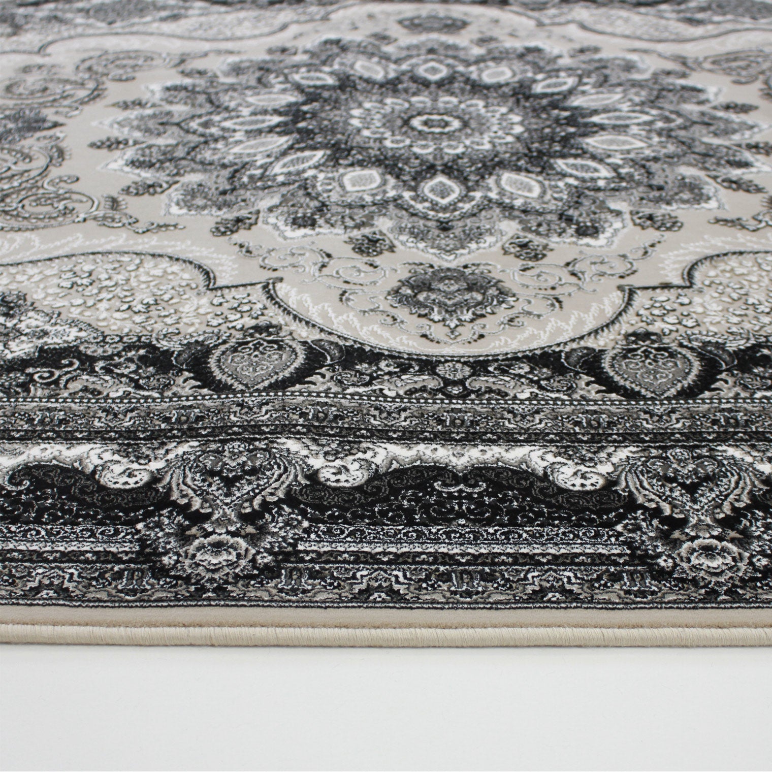 Zartosht 4777 Grey/ Black White Round Persian Traditional Rug - Quality Rugs and Furniture