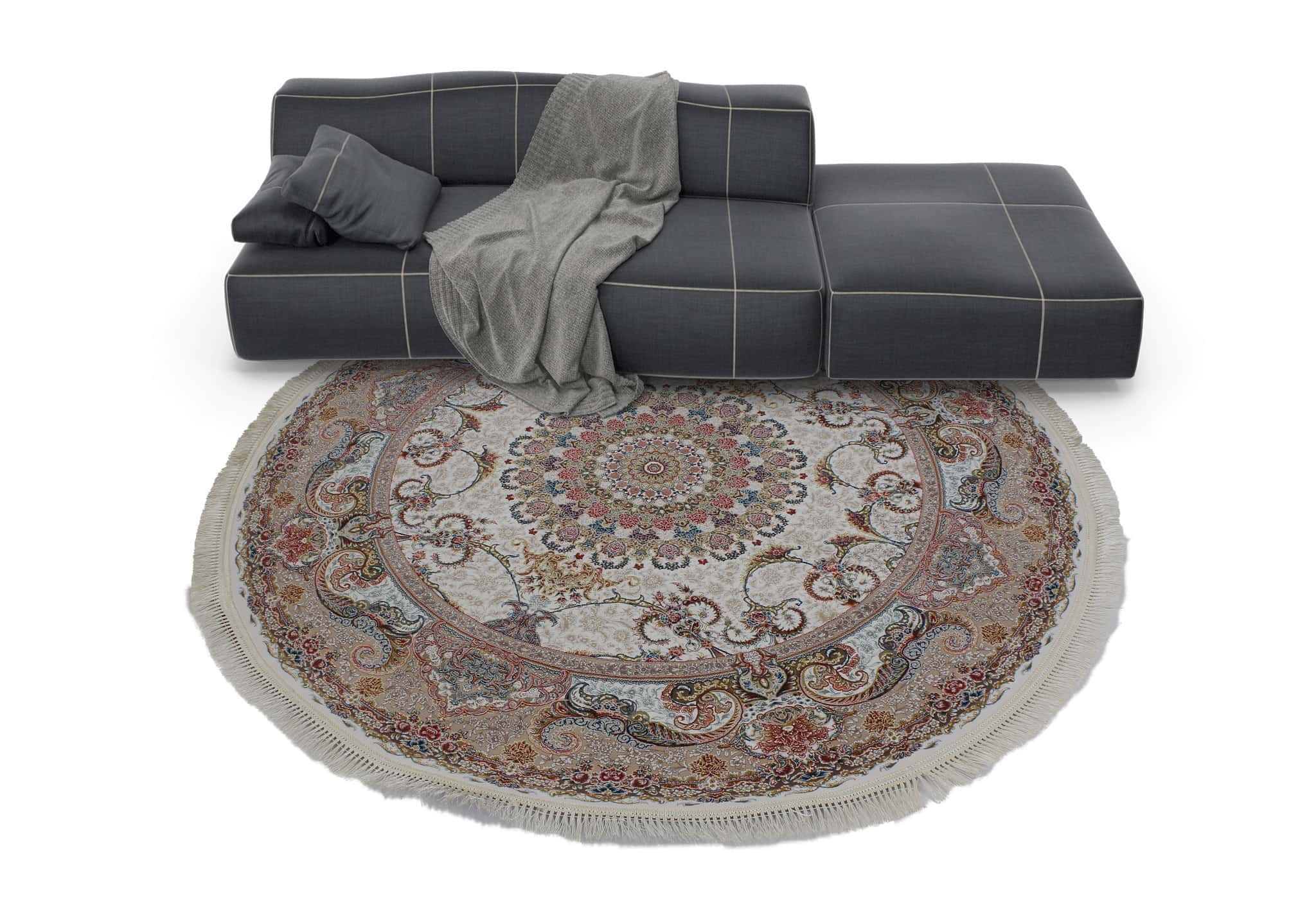 Zartosht 6090 Cream Round Persian Traditional Rug - Quality Rugs and Furniture