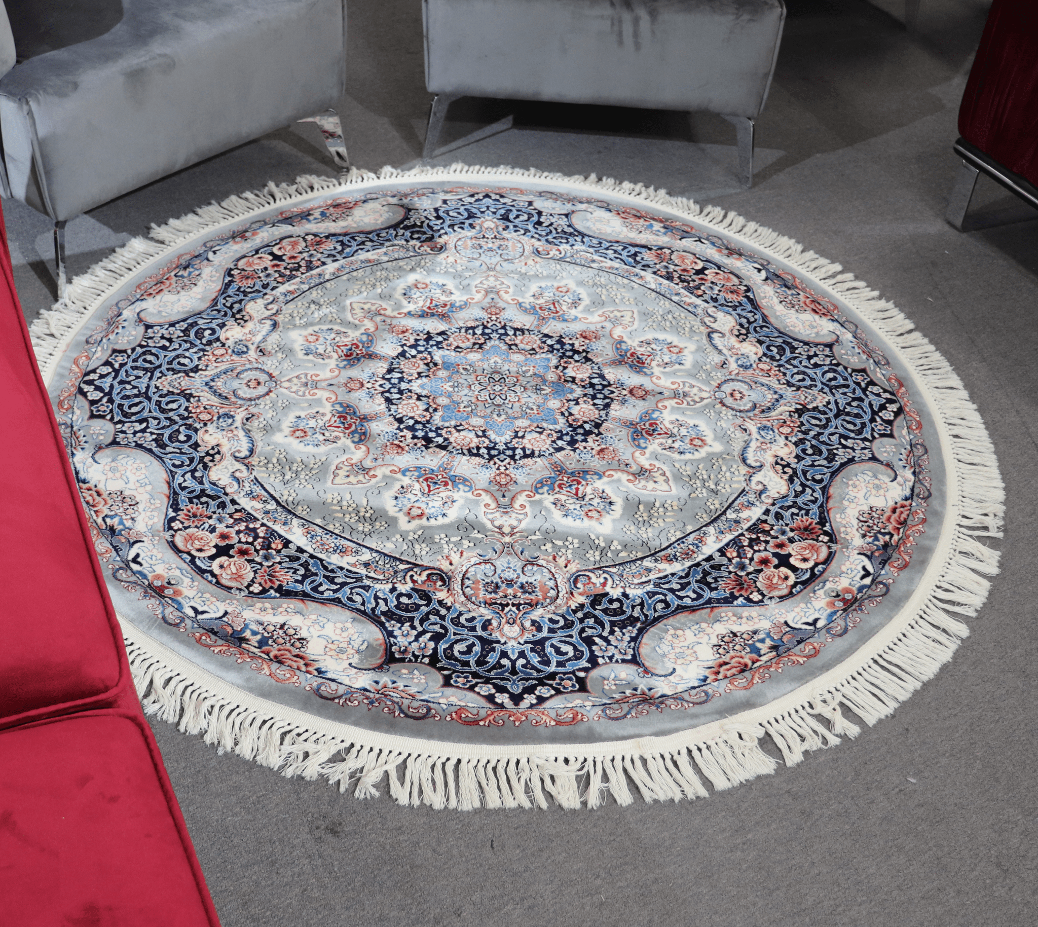 Zomorod 25038 Grey Round Traditional Rug - Quality Rugs and Furniture