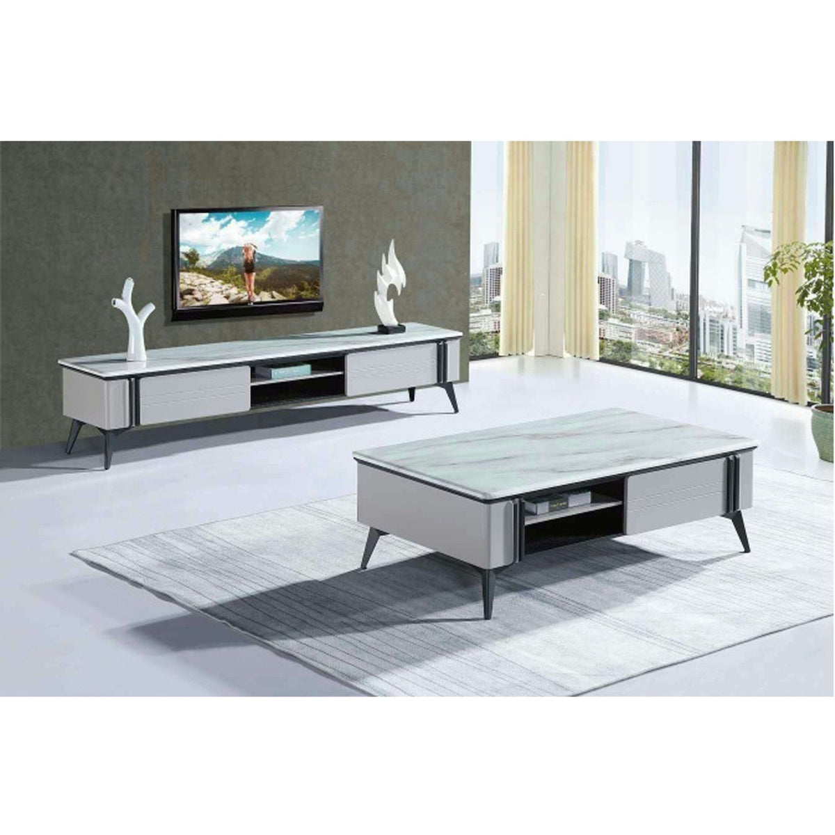 Wooden base marble top coffee table at Quality Rugs and Furniture