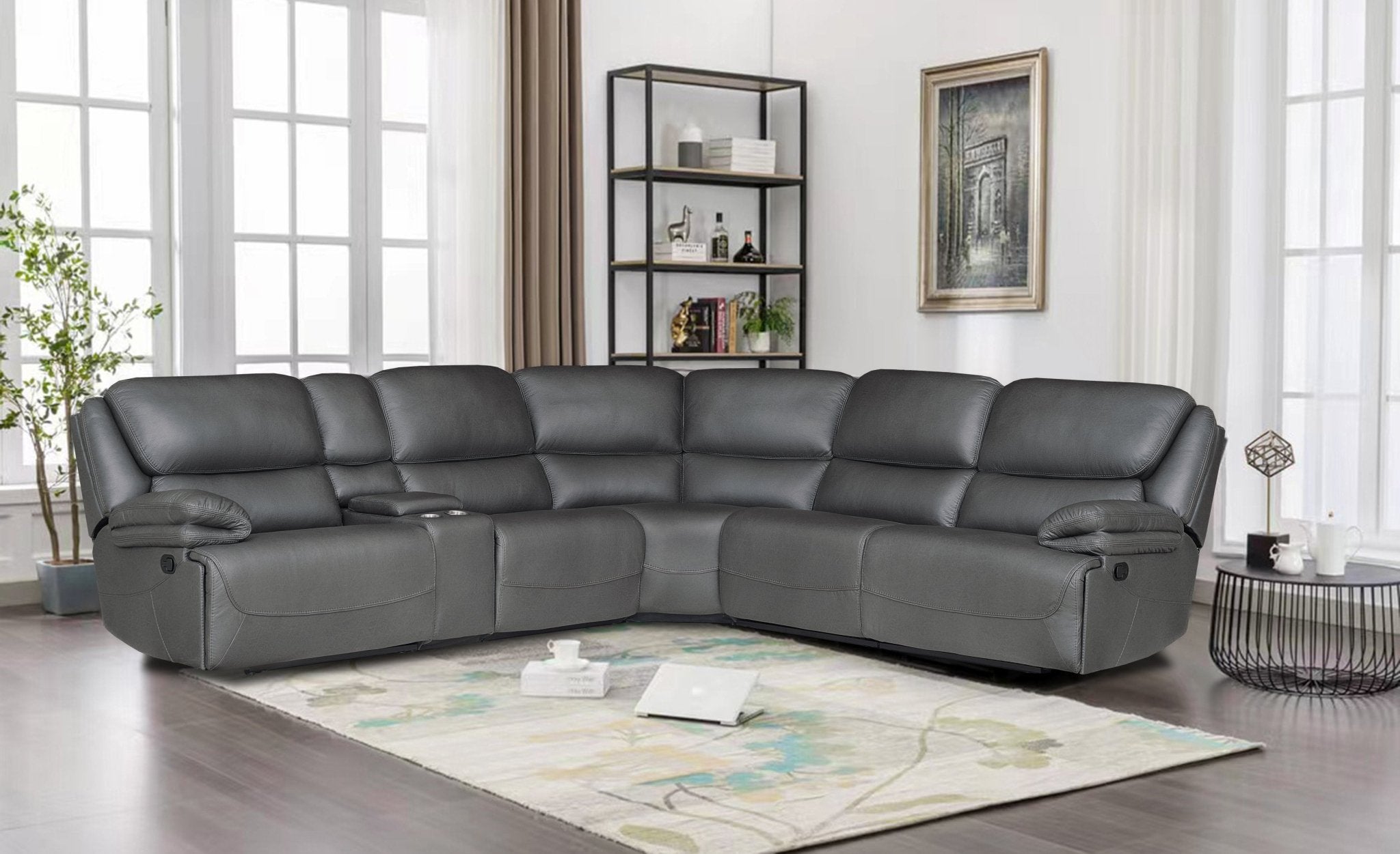 Dark grey modern corner sofa set at Quality Rugs and Furniture Melbourne