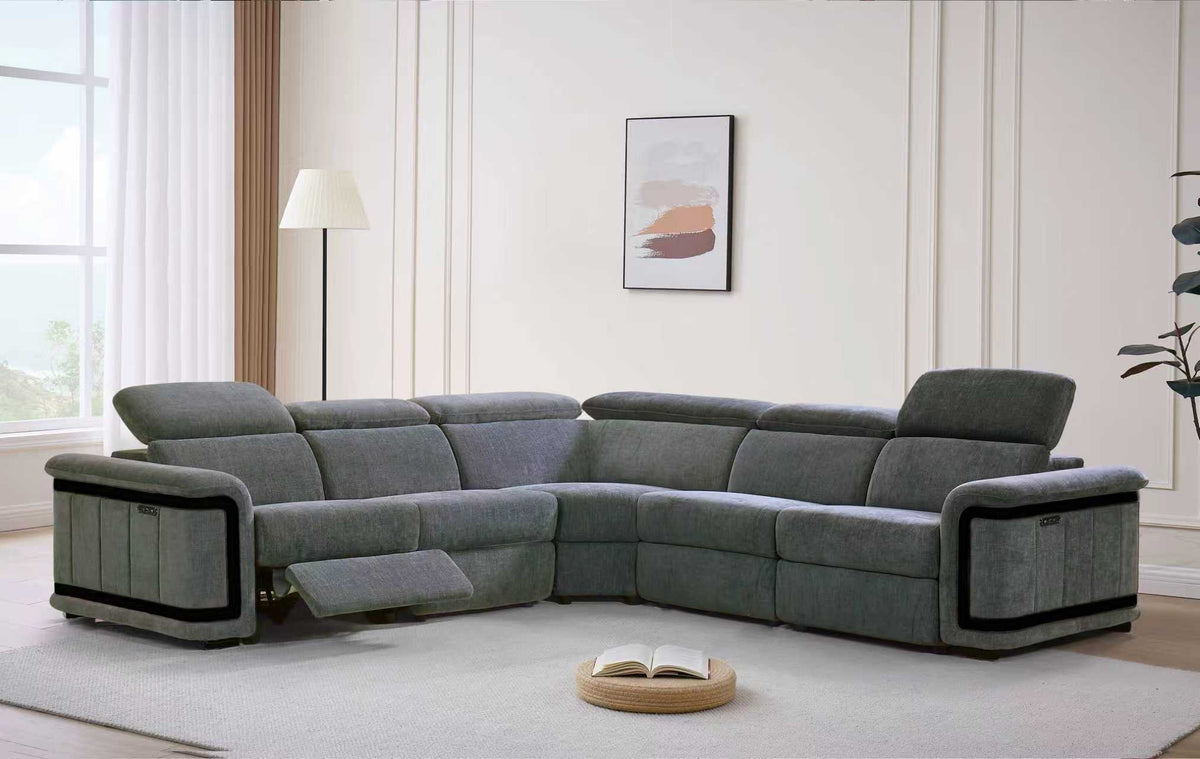 Grey modern electric recliner corner couch set at Quality Rugs and Furniture