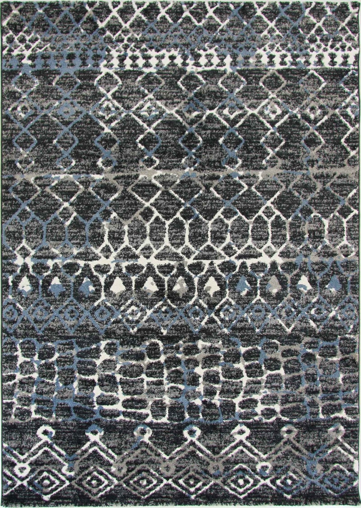Black and dark blue modern rug at Quality Rugs and Furniture
