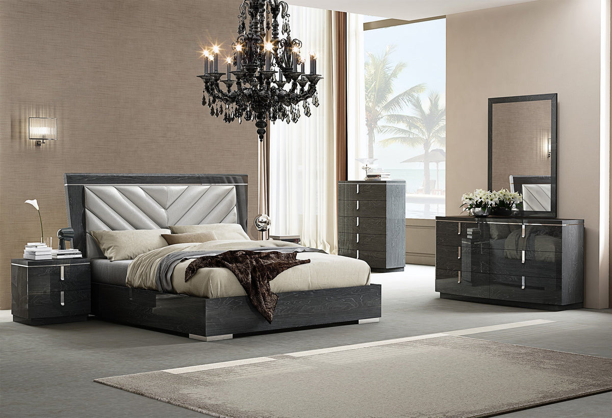 Grey walnut modern bedroom suite at Quality Rugs and Furniture