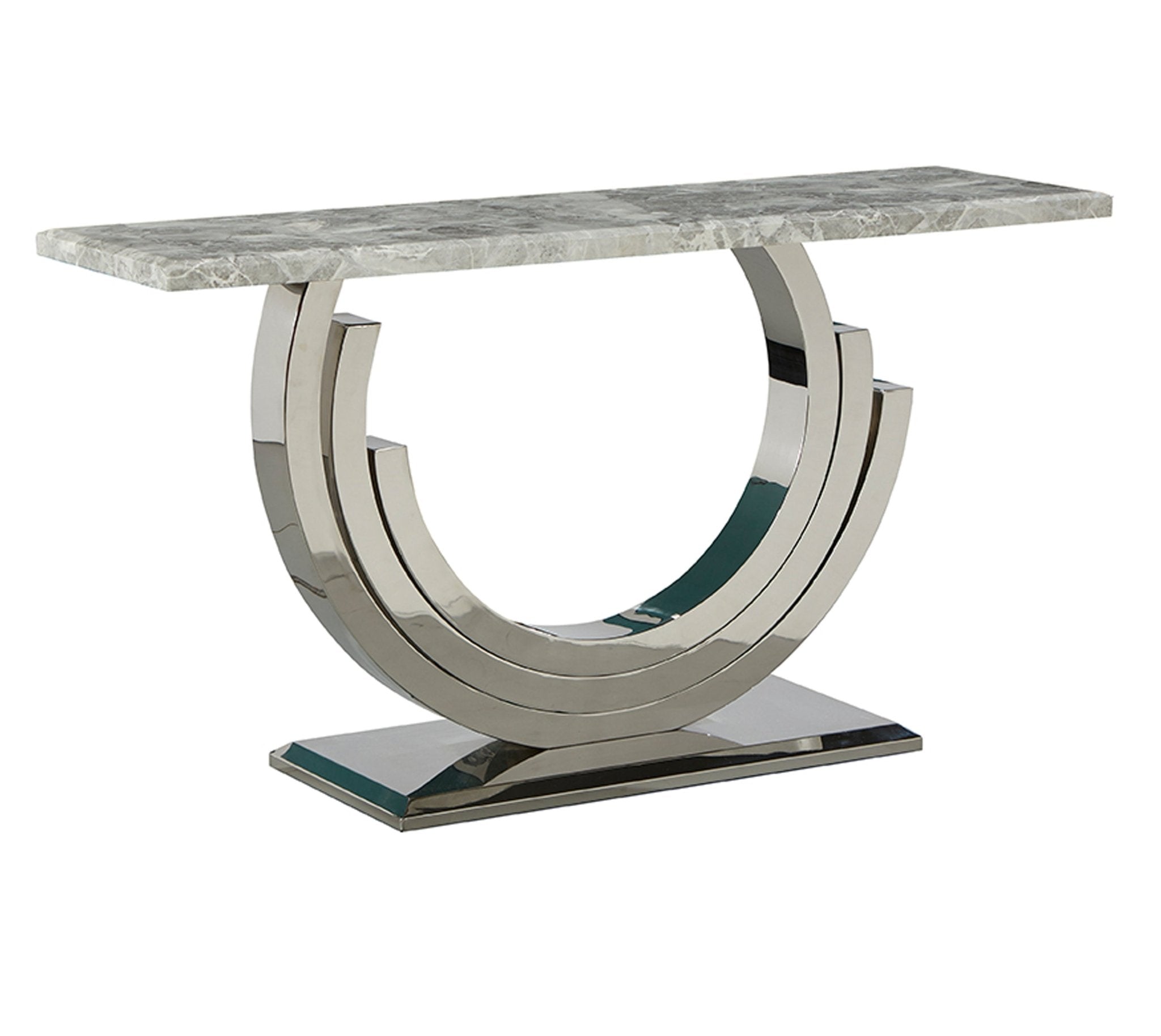 Marble top console table with stainless steel base at Quality Rugs and Furniture
