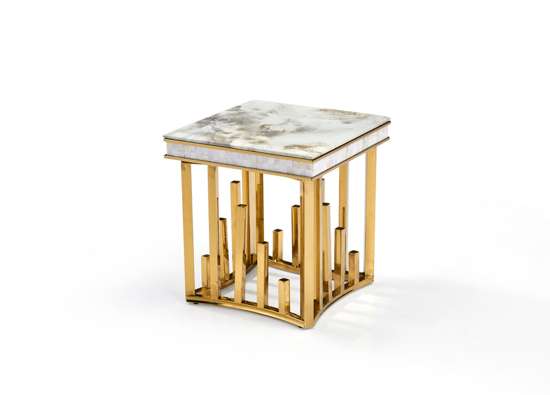 New Stela Side Table Marble Top Stainless Steel Base Gold