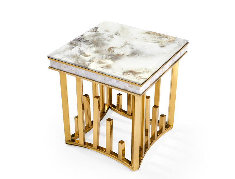 New Stela Side Table Marble Top Stainless Steel Base Gold