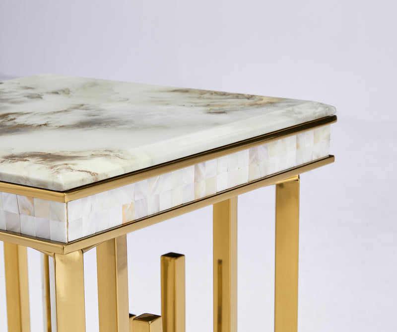 New Stela Side Table Marble Top Stainless Steel Base Gold