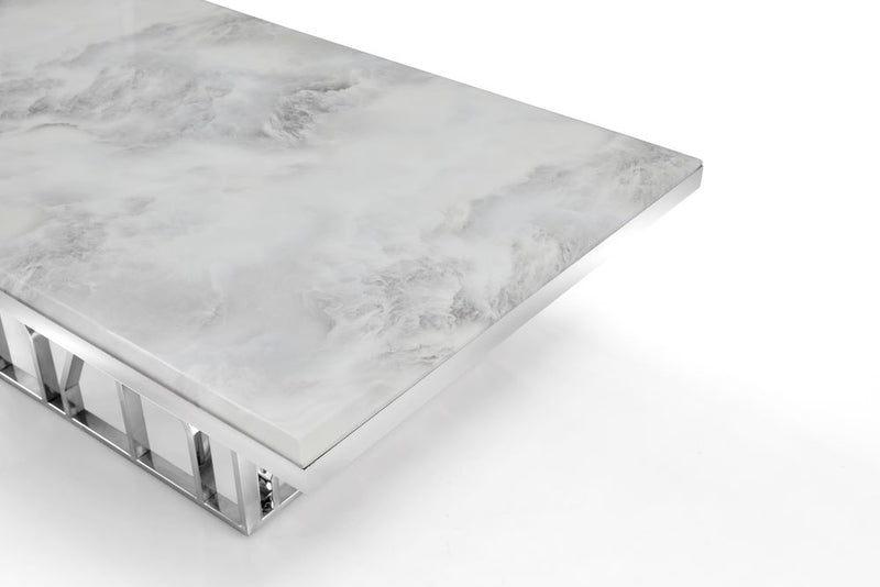 Kaia Marble Top Stainless Steel Base Marble Top Coffee Table Silver