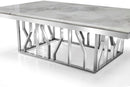 Kaia Marble Top Stainless Steel Base Marble Top Coffee Table Silver