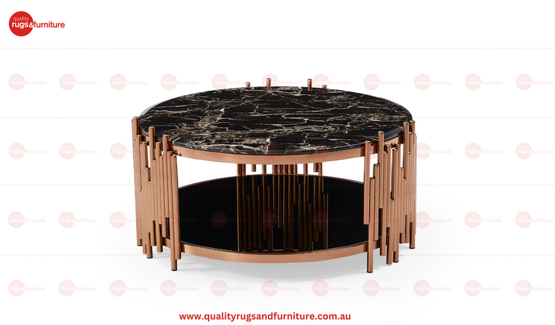 Kylie Coffee Table Stainless Steel Base Marble Top Round Rose Gold
