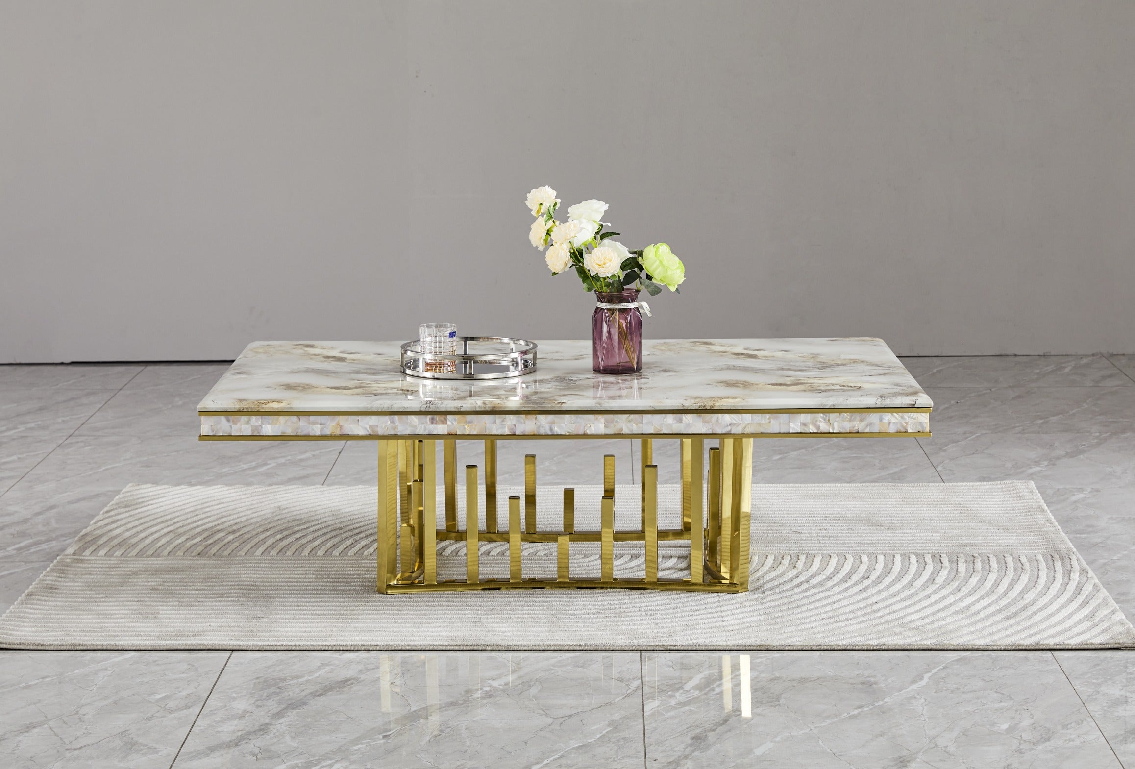 Stela Marble Top Dining Table with Gold Stainless Steel Legs