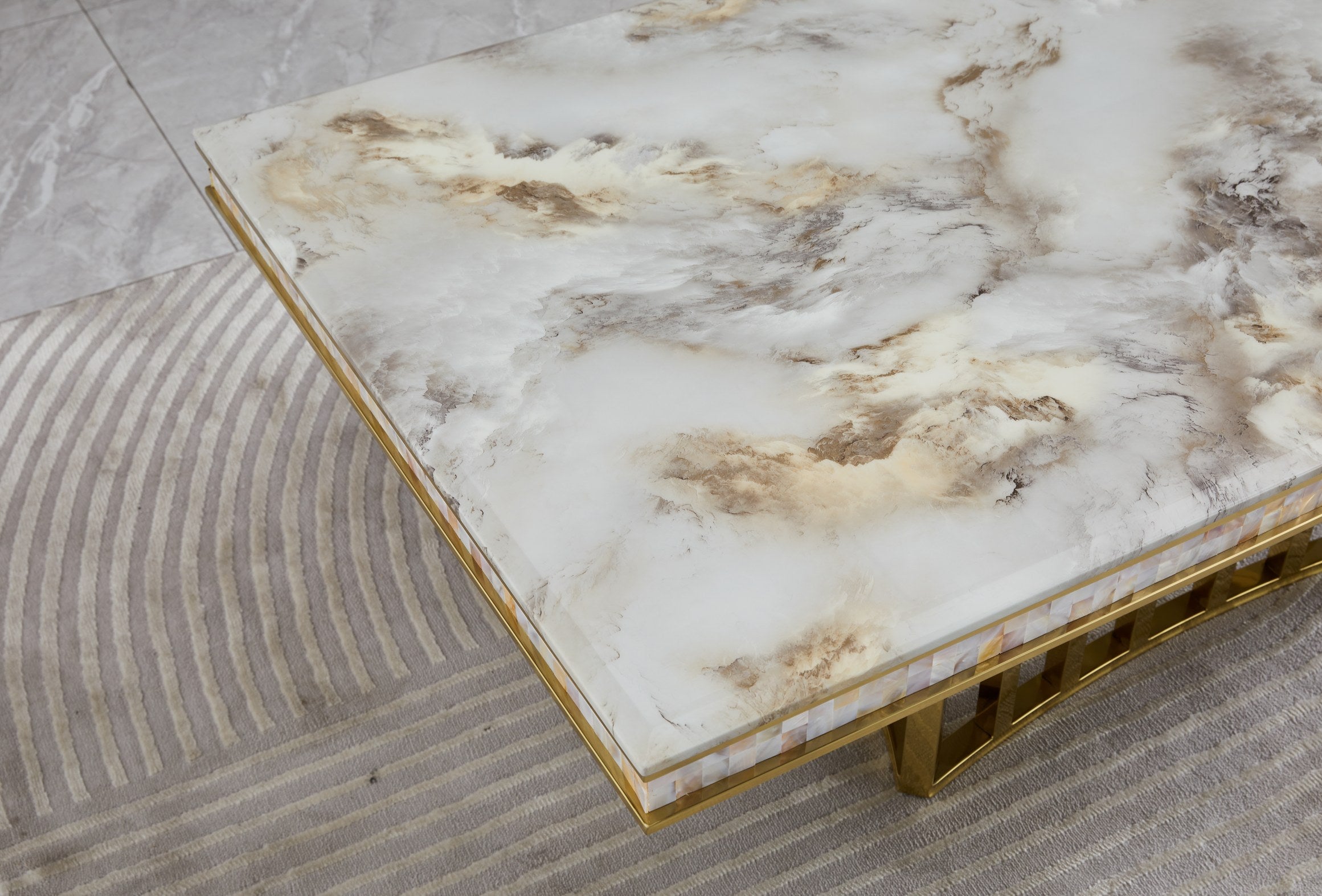 Stela Marble Top Dining Table with Gold Stainless Steel Legs