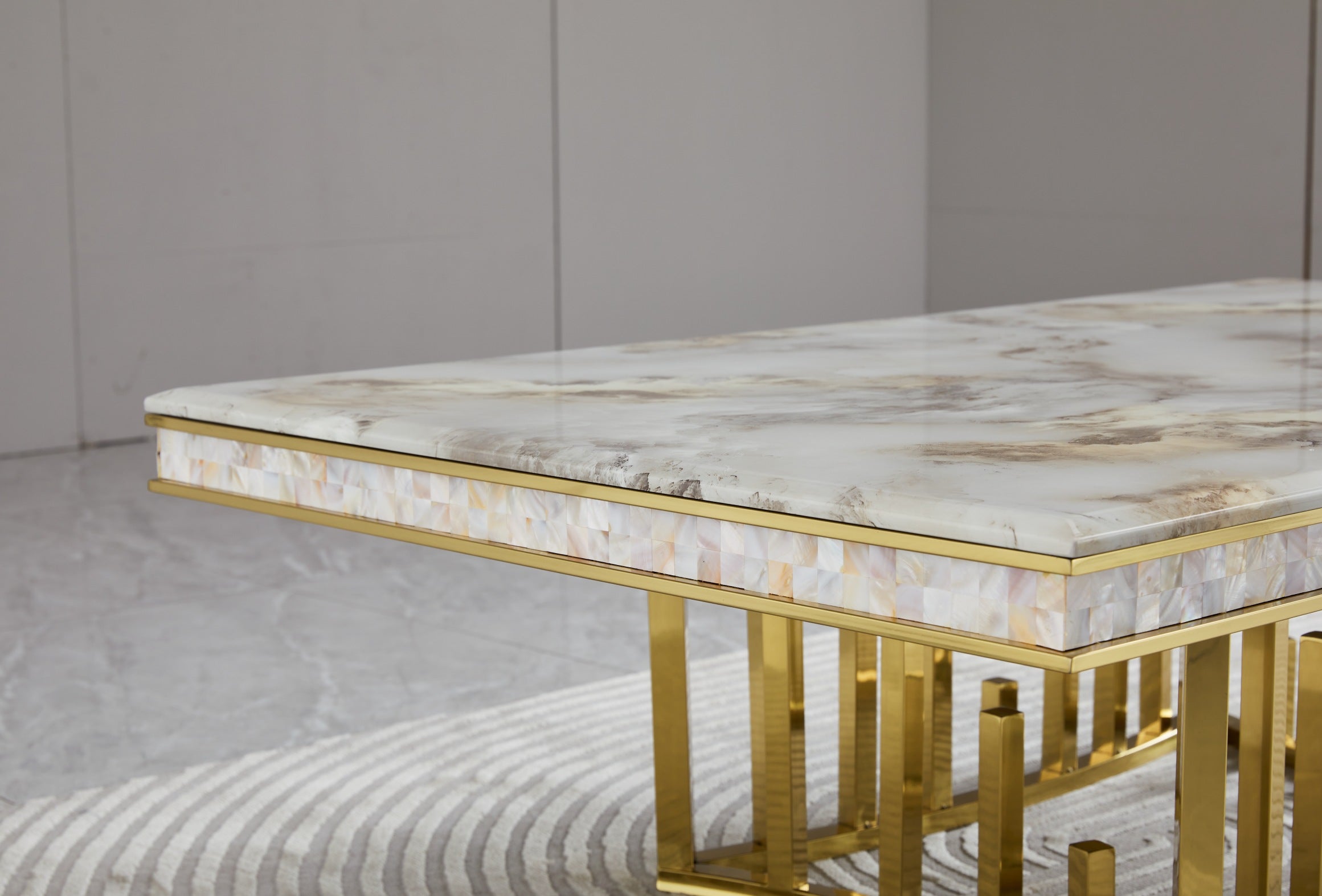 Stela Marble Top Dining Table with Gold Stainless Steel Legs